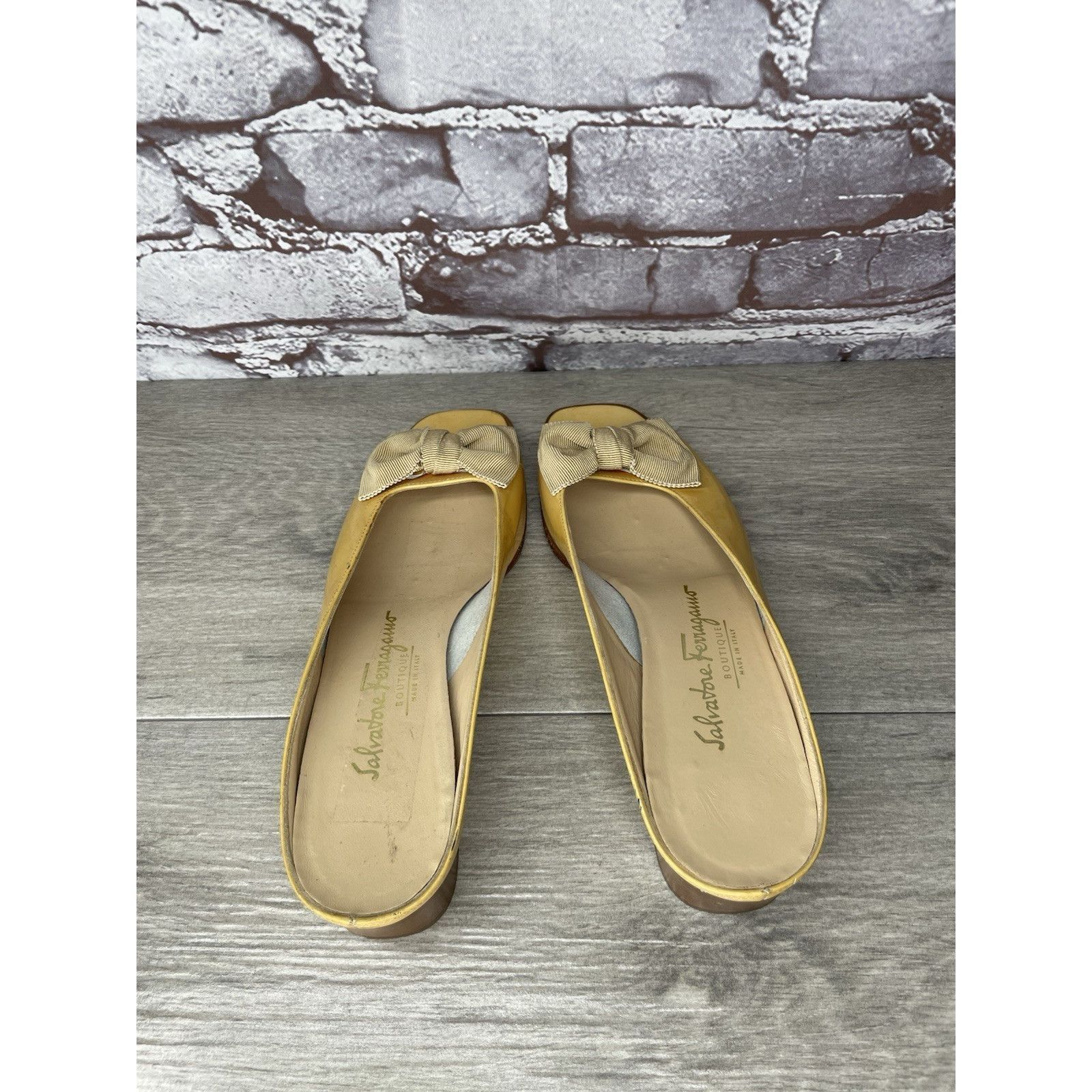Salvatore Ferragamo Salvatore Ferragamo Yellow Patent Leather Slip On Heel Shoes Size US 7.5 / IT 37.5 - 8 Thumbnail