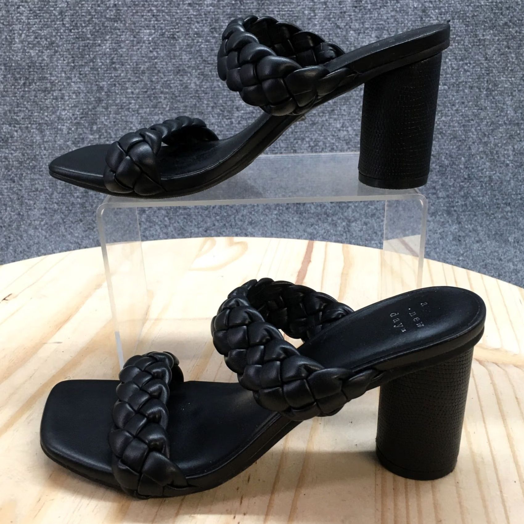 Vintage A New Day Sandals Womens 6.5 Two Braided Straps Slide Casual Black Faux Leather Size US 7 / IT 37 - 2 Thumbnail