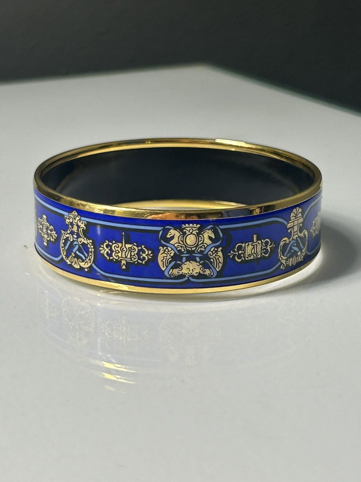 Hermes Hermes Emaille Blue Enamel Gold Plated Bangle Bracelet w Box Size ONE SIZE - 9 Thumbnail