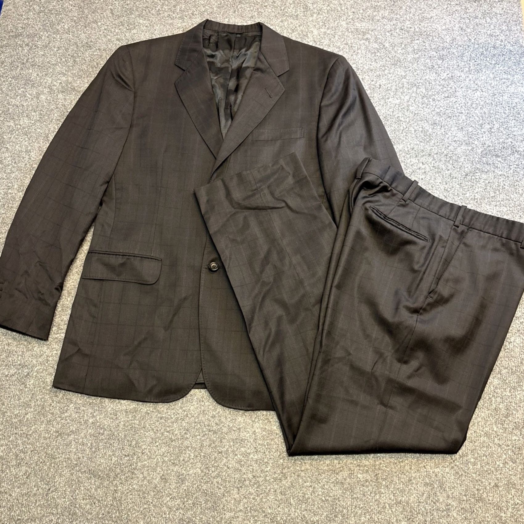 Ermenegildo Zegna VINTAGE? Custom Made Ermenegildo Zegna Dark Window Pane Suit 2 Piece 40L Gray Mens 36x30 Size 40R - 2 Thumbnail