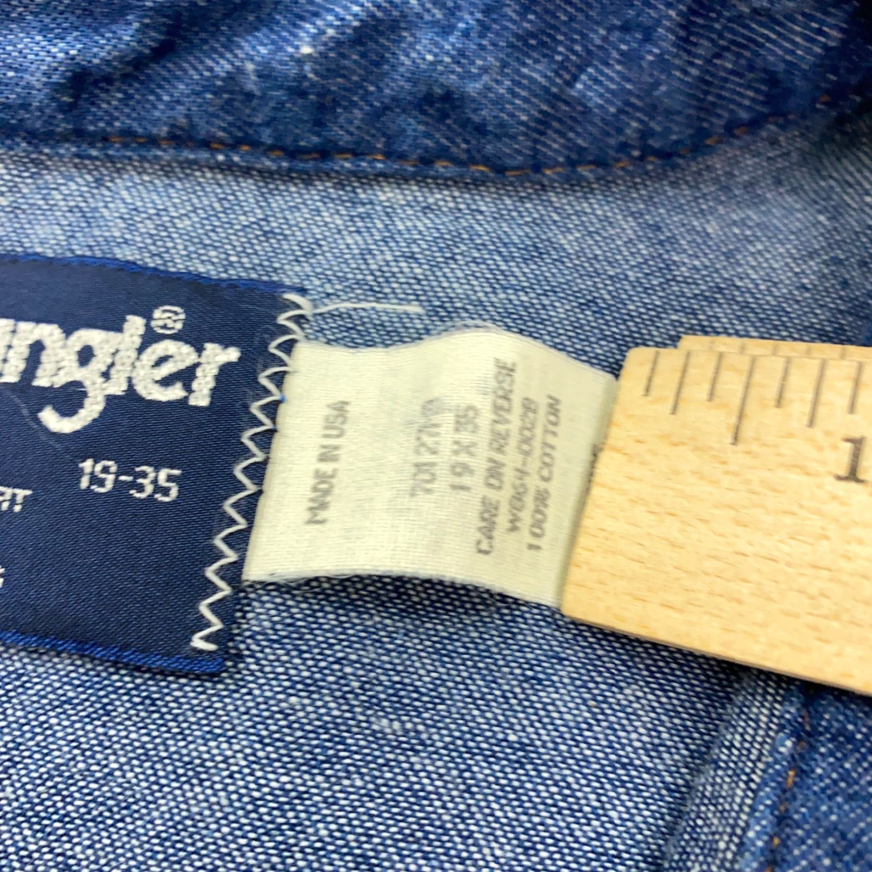 Wrangler VINTAGE Wrangler Denim Shirt Mens 19 Big & Tall Blue Pearl Snap Button-Up 19 Mens Cowboy Western Accessories Size US XXL / EU 58 / 5 - 7 Thumbnail