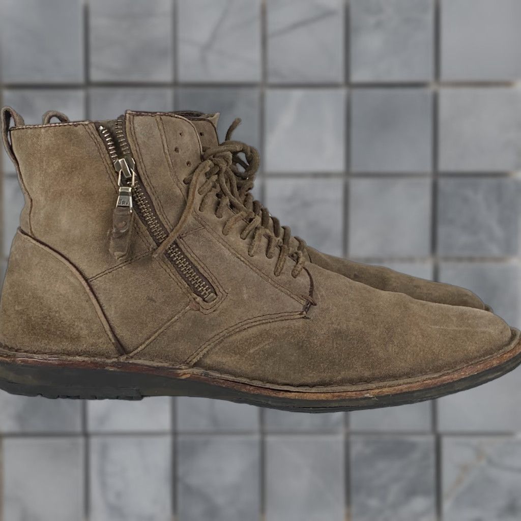 John Varvatos John Varvatos Barrett Boots Mens Leather Lace Up Ankle Chukka Bootie 10.5 Brown Rubber Burnished Toe Exposed Zippers M Contribution Size US 11 / EU 44 - 1 Thumbnail