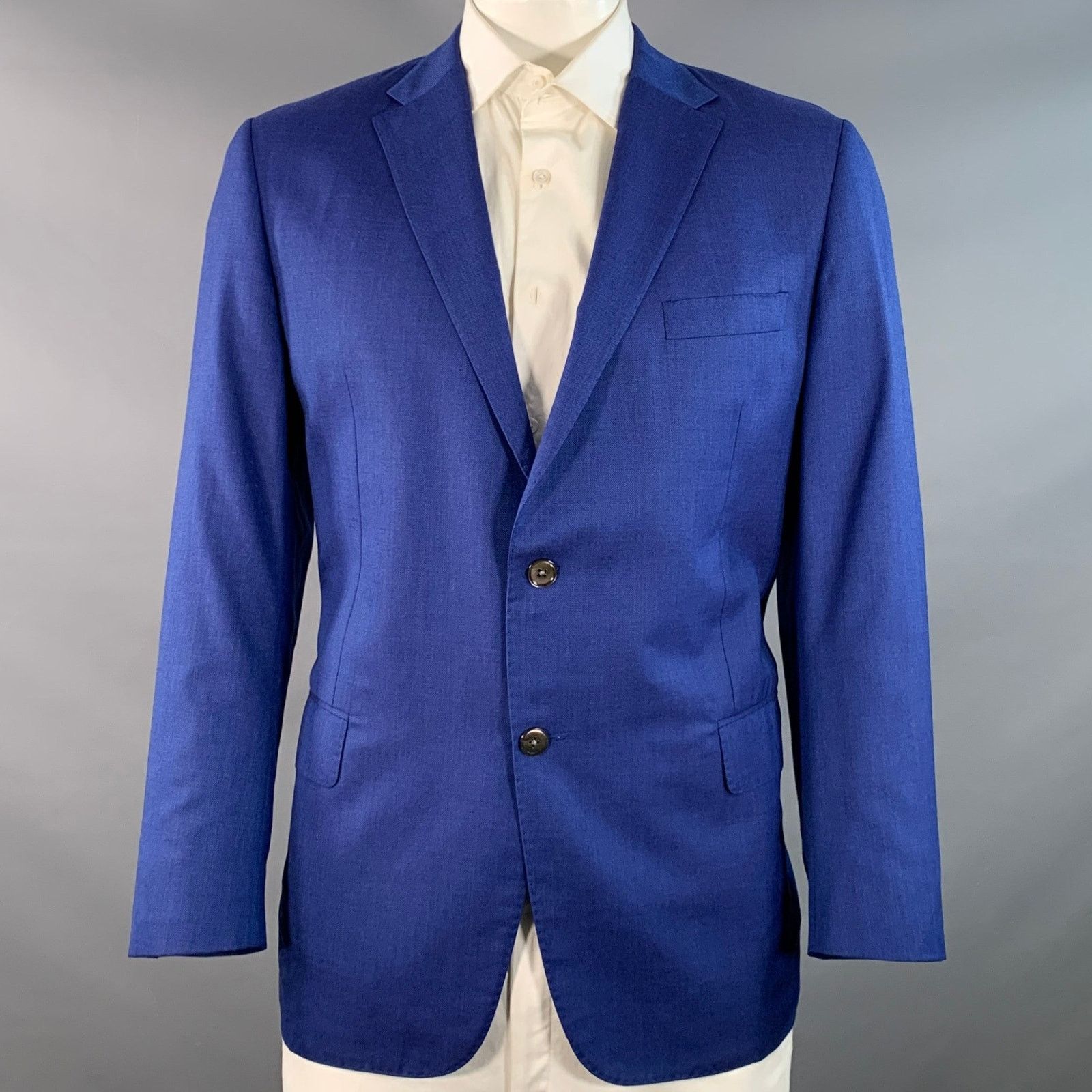 Hickey Freeman Size 44 Regular Blue Wool Silk Notch Lapel Sport Coat Size 44R - 1 Thumbnail