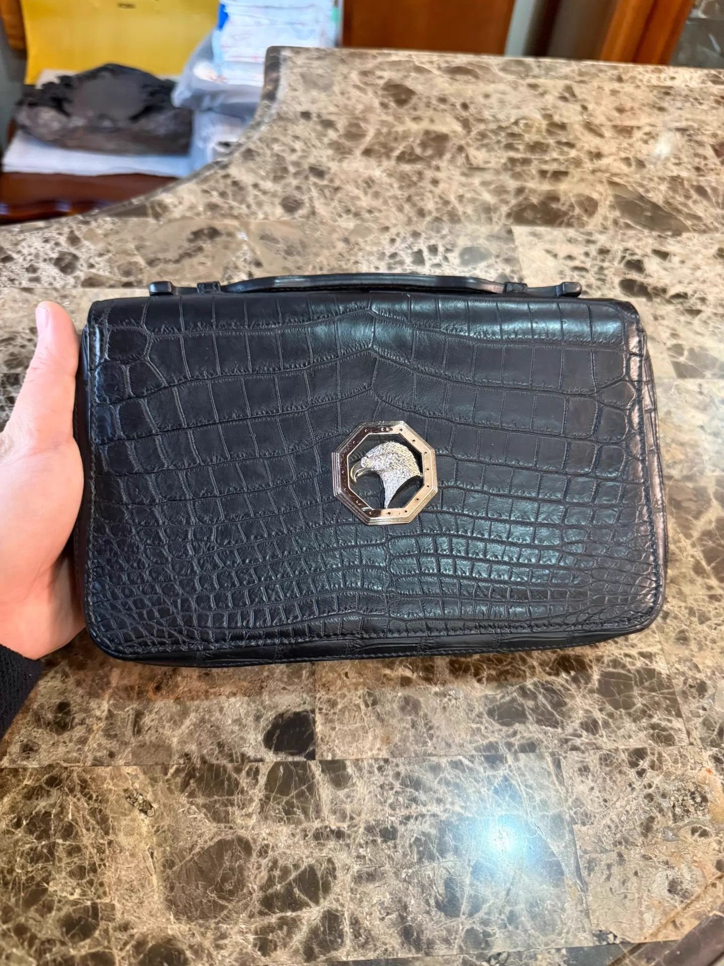Stefano Ricci Stefano Ricci Matte Croc Black Clutch Double Zip Eagle 9/10 Size ONE SIZE - 1 Thumbnail