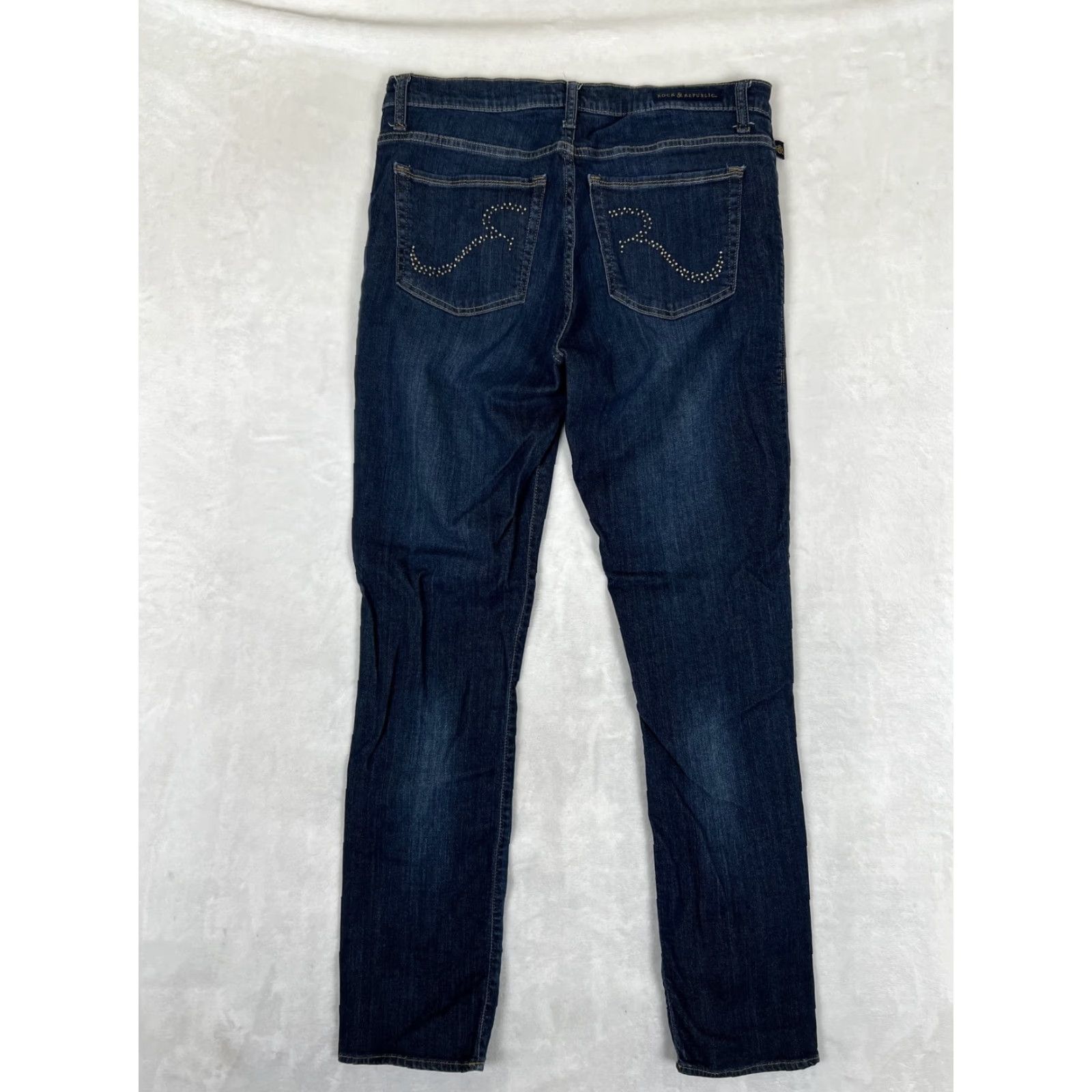 Vintage Rock & Republic Jeans Berlin Womens 14 Blue Dark Wash Straight Stretch Denim Size 36" / US 14 / IT 50 - 7 Thumbnail