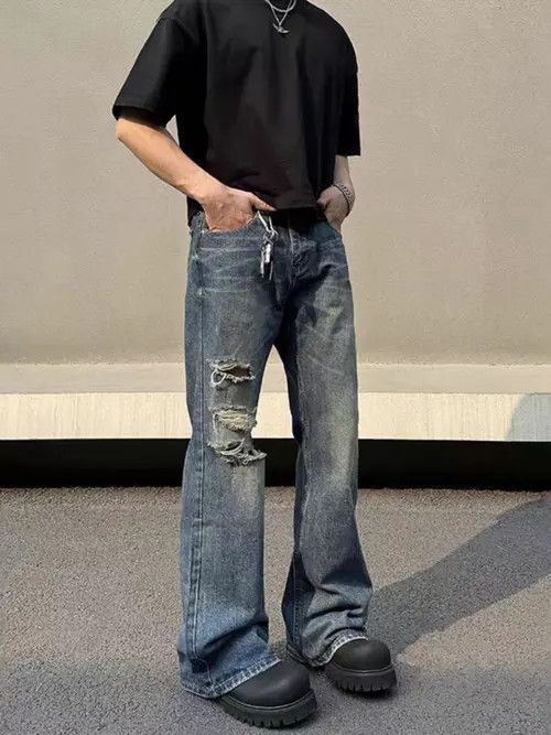 Japanese Brand Vintage ripped straight high street micro flare jeans Size US 30 / EU 46 - 2 Thumbnail