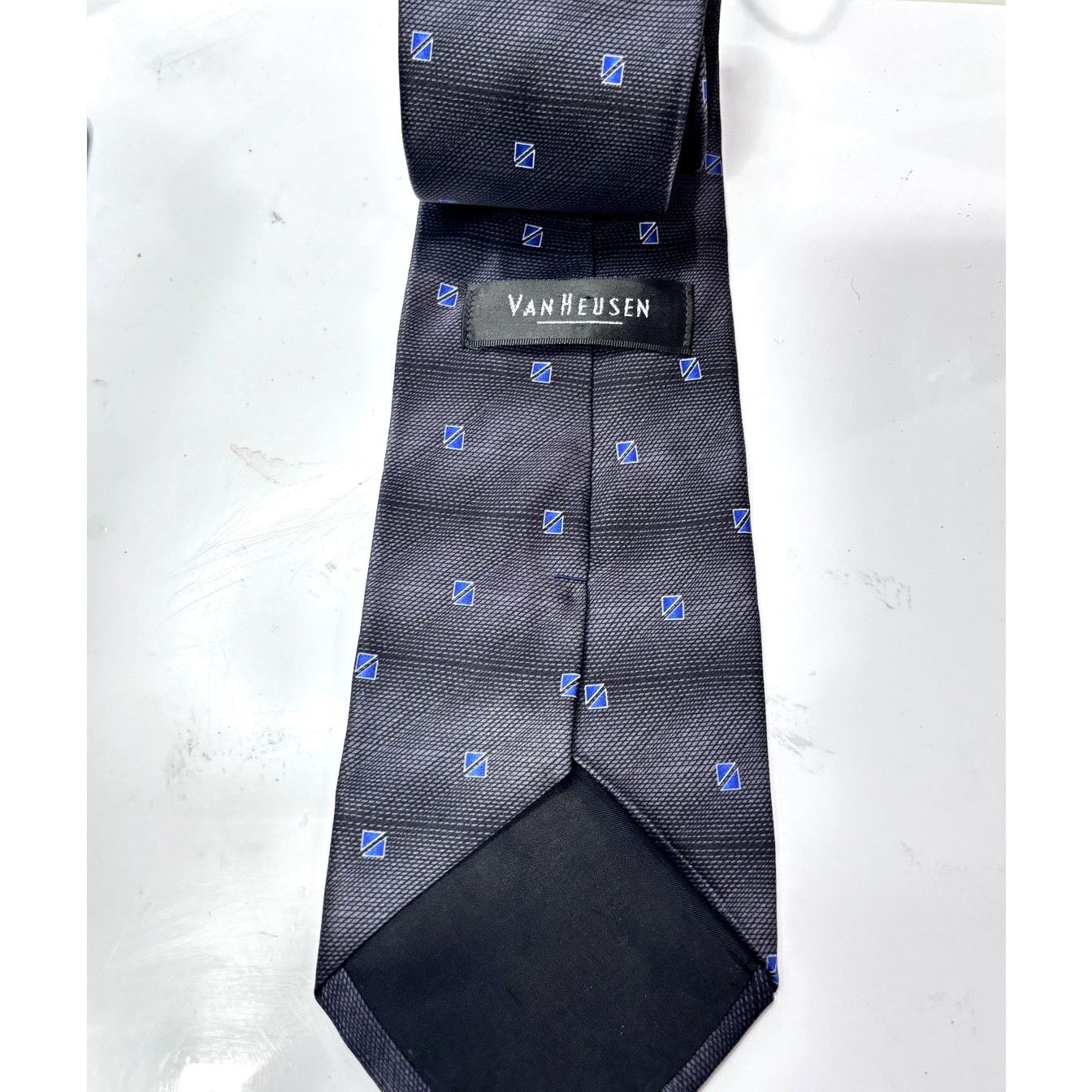 Van Heusen VAN HEUSEN Men's Silk Blue Square Pattern Neck Tie Size ONE SIZE - 2 Thumbnail