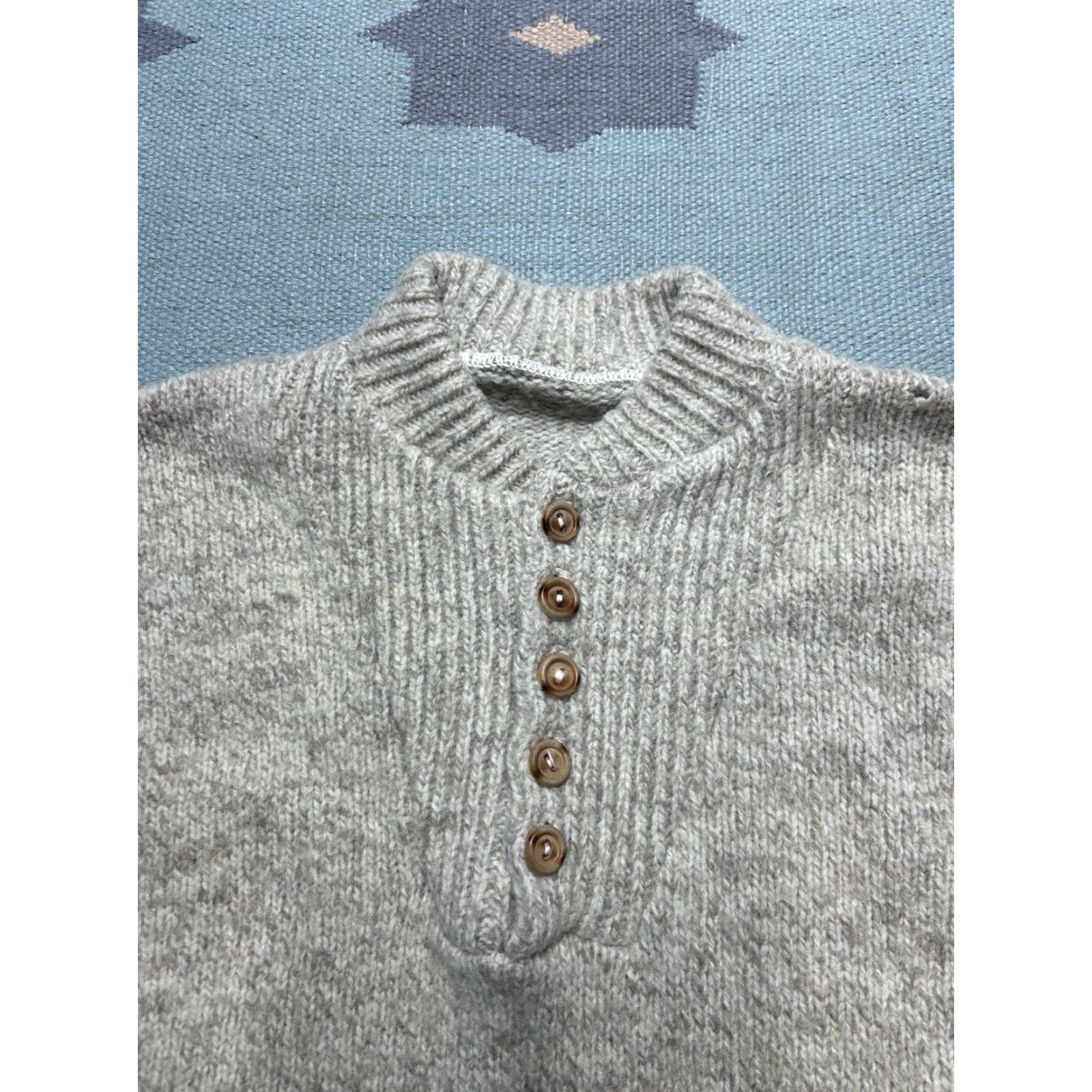 Vintage VINTAGE pullover sweater wool knit Henley 1/4 button cream white M/L Mens Size US L / EU 52-54 / 3 - 3 Thumbnail