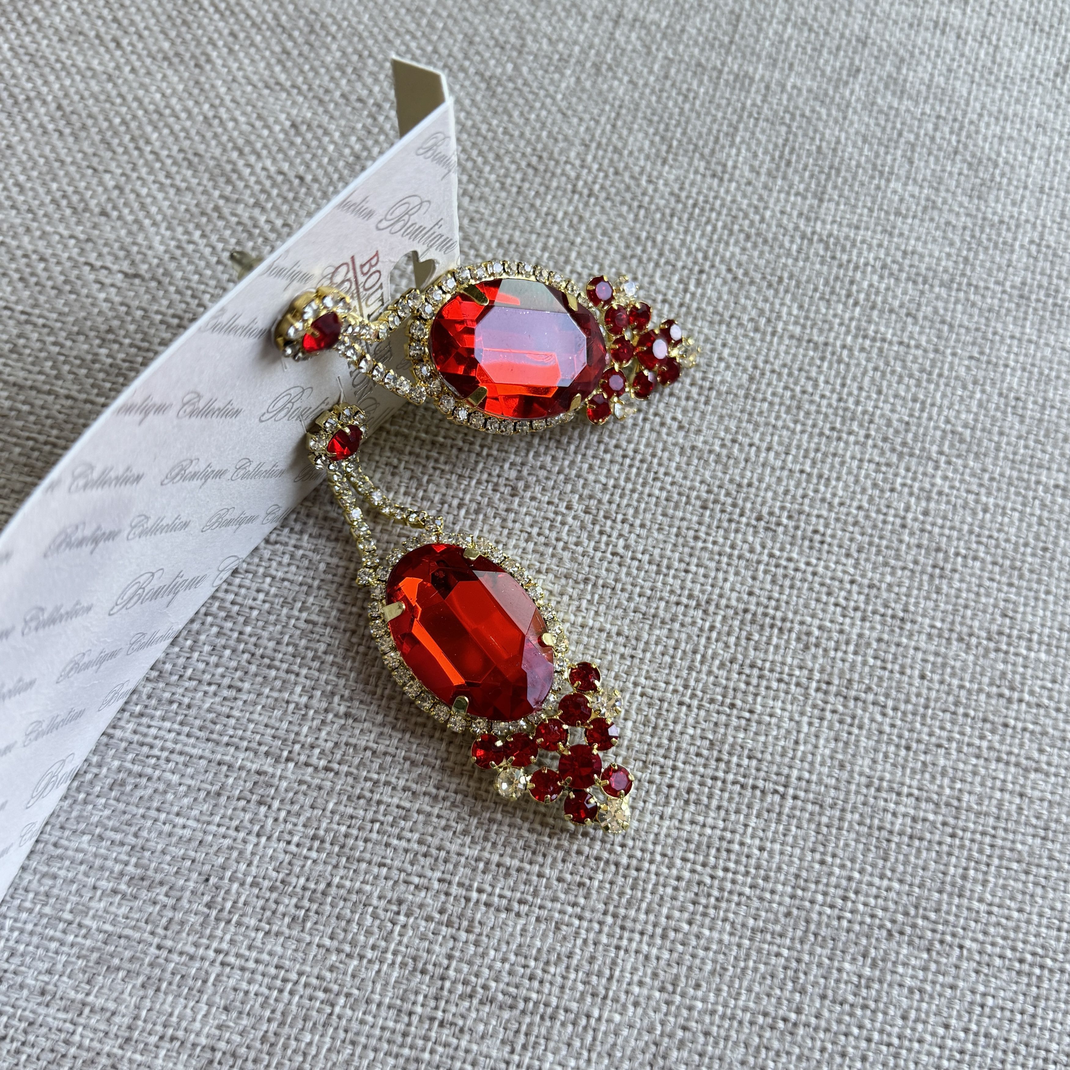 Other Boutique Collection Red Gold Rhinestone Drop Earrings Size ONE SIZE - 6 Thumbnail
