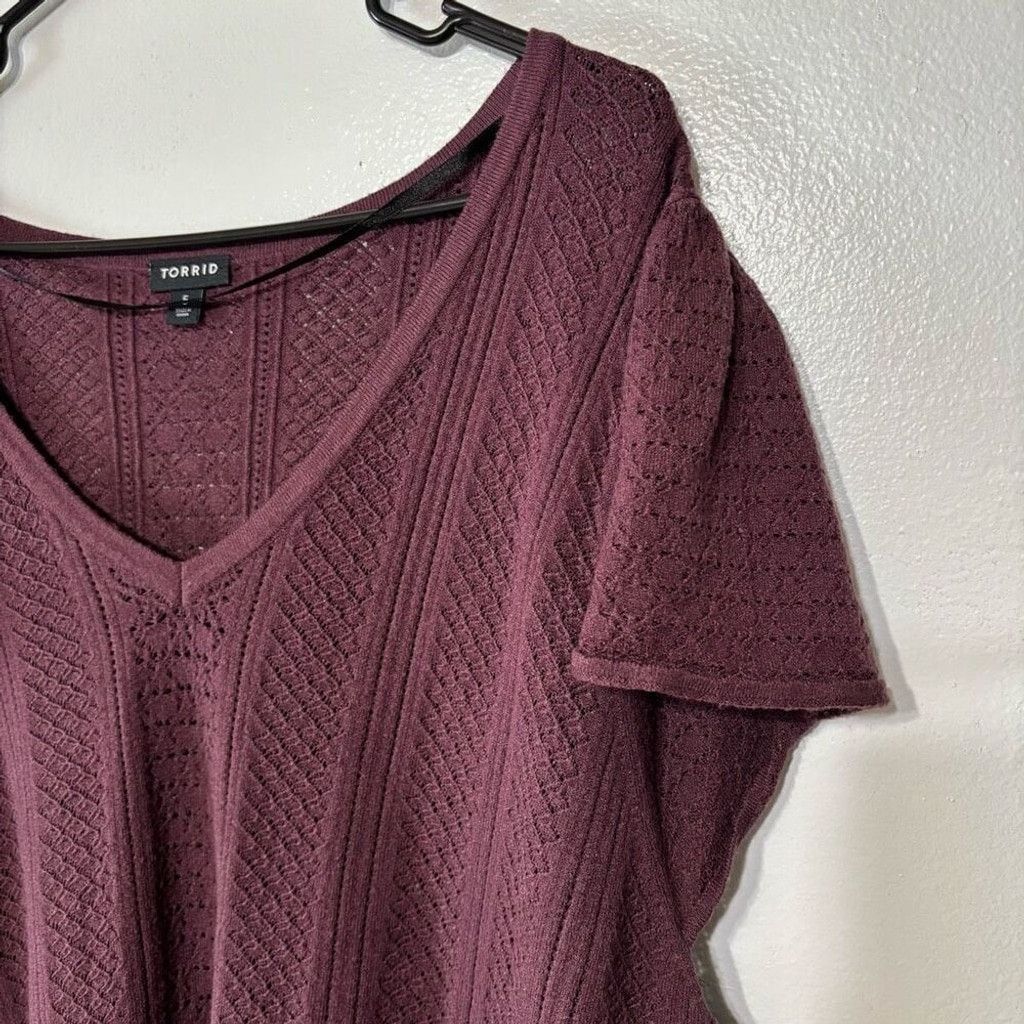 Torrid Torrid Everyday Maroon Soft Pullover Pointelle Knit Sweater Size M / US 6-8 / IT 42-44 - 2 Thumbnail