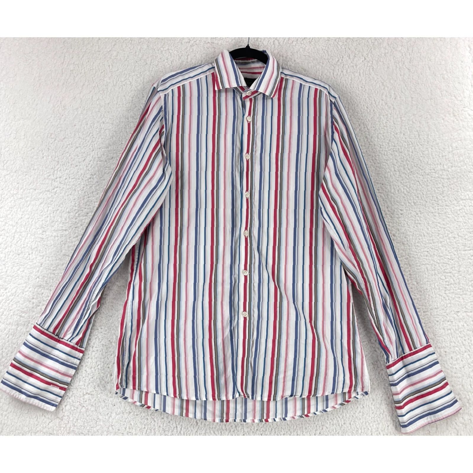 Vintage Duchamp London White Stripe Button-Up Dress Shirt Mens Long Sleeve Size Medium Size 40R - 2 Thumbnail