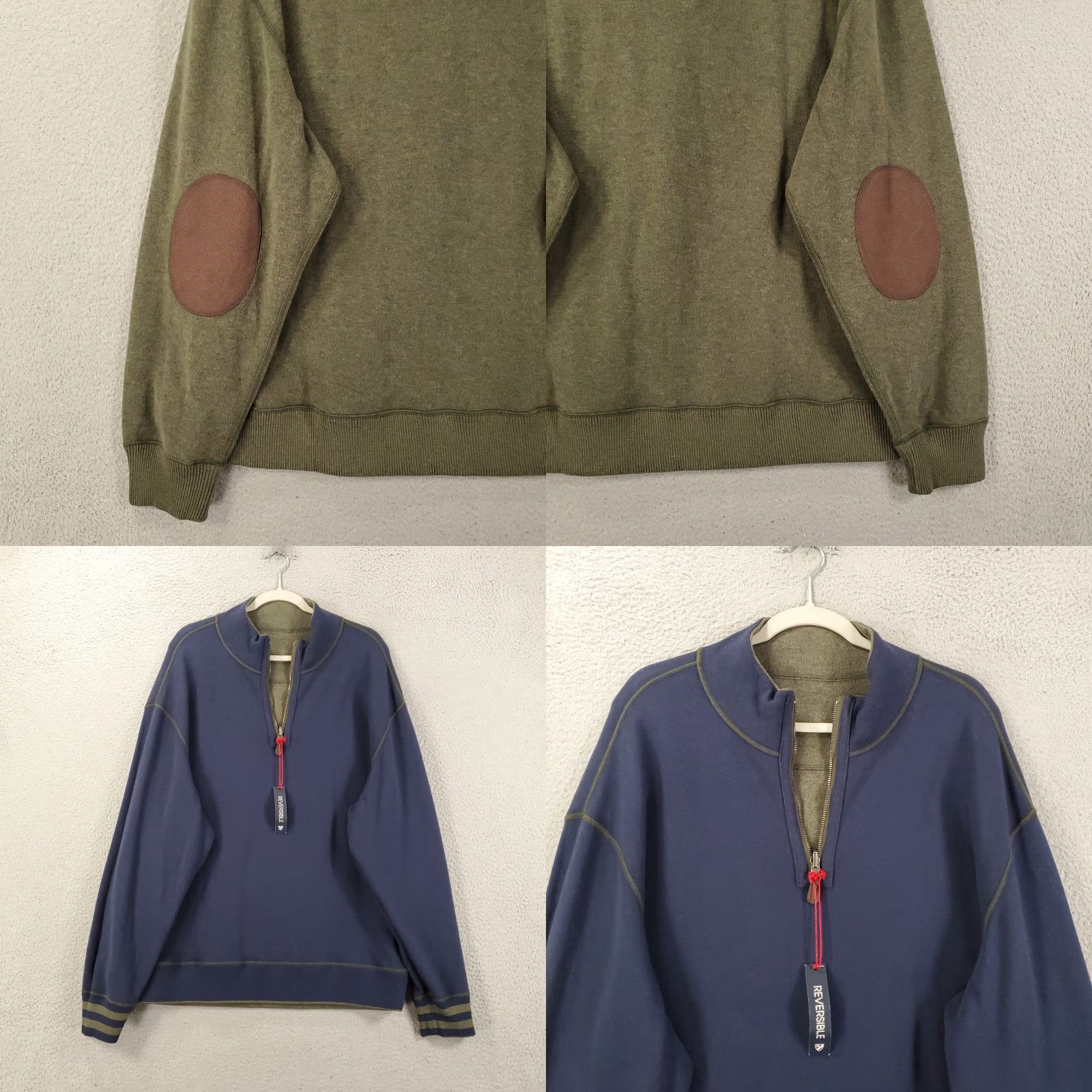 Cremieux VINTAGE New Mens Sweater Big 2X Green Blue Reversible Elbow Pad 1/4 Zip 2XB Pullover NWT Size US XXL / EU 58 / 5 - 9 Thumbnail