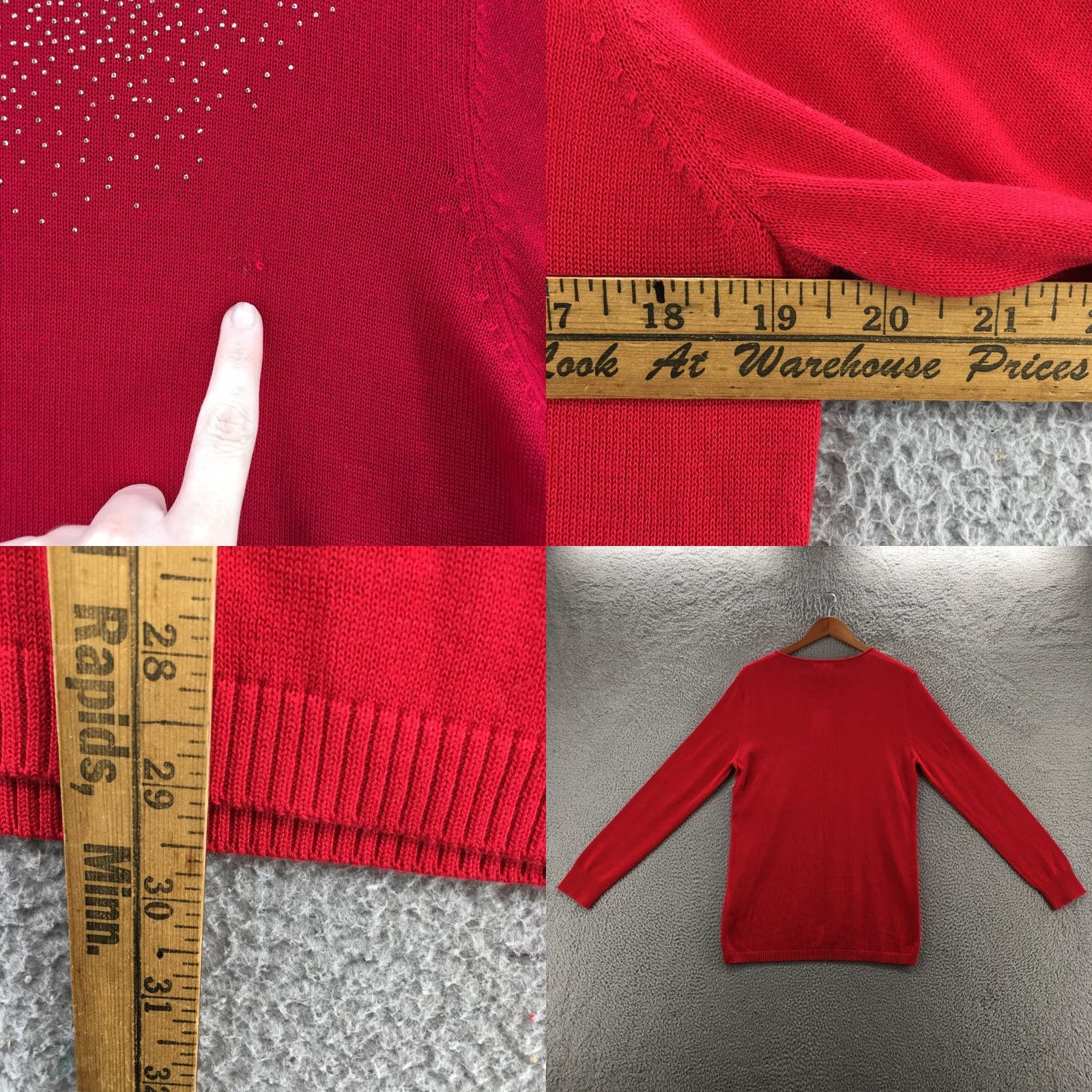 Calvin Klein Calvin Klein Collection Knit Tee Top Womens XL Red Cotton Blend Sequins Round Neck Pullover Shirt Womens XL Red Sequins Knit Tee Top Size XL / US 12-14 / IT 48-50 - 8 Thumbnail