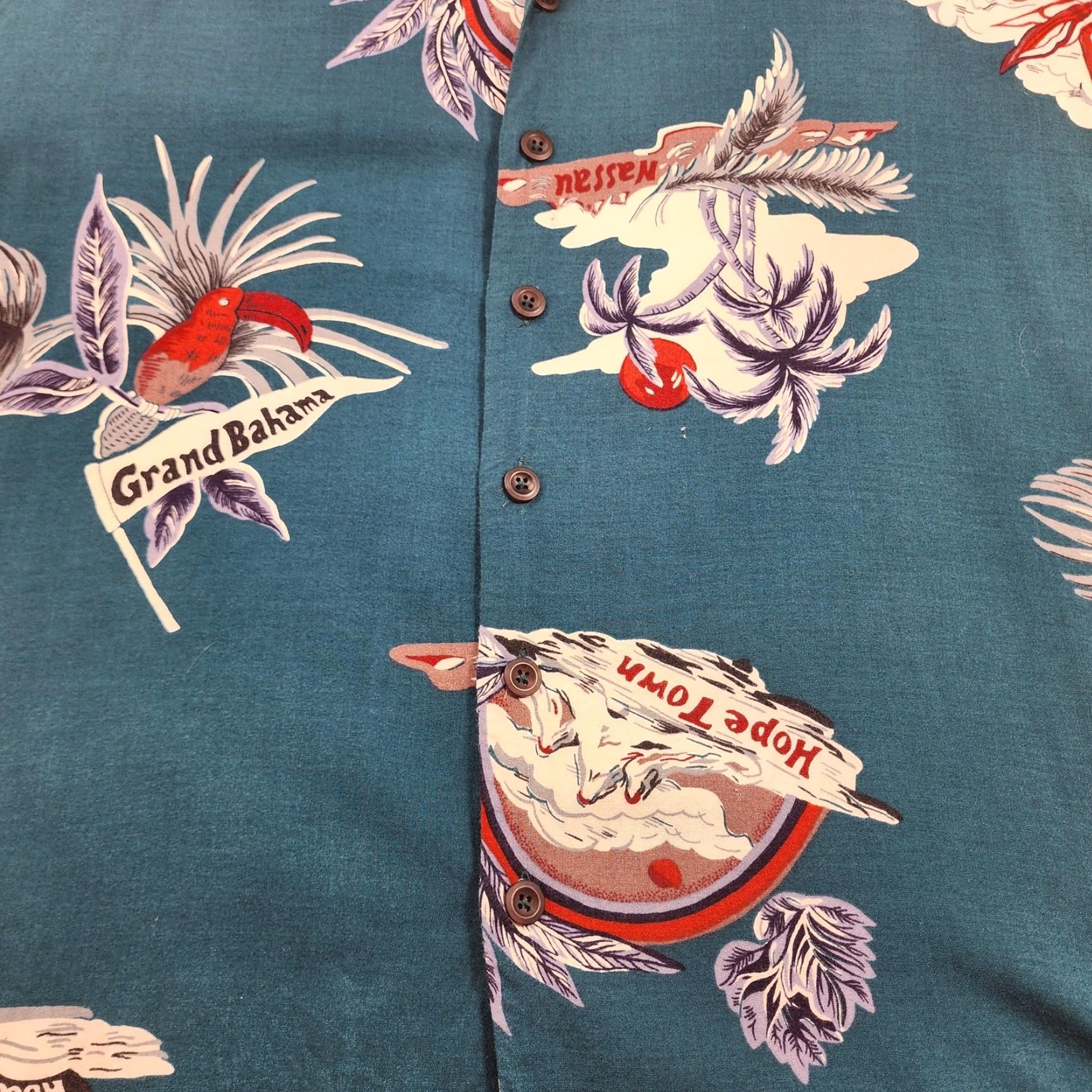 Tommy Bahama VINTAGE Tommy Bahama Shirt Mens Large Teal Hawaiian Aloha Parrot Print Camp Button Up Shirt Mens Large Blue Tropical Floral Short Sleeve Size US L / EU 52-54 / 3 - 5 Thumbnail