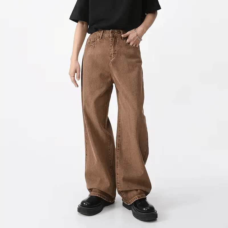 Vintage Style Coffee Straight Loose Jeans Pants