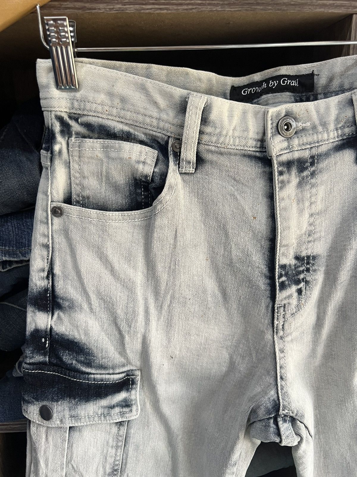 Japanese Brand 🔥Growth by Grail Bleach Denim Cargo Pant Size US 31 - 8 Thumbnail