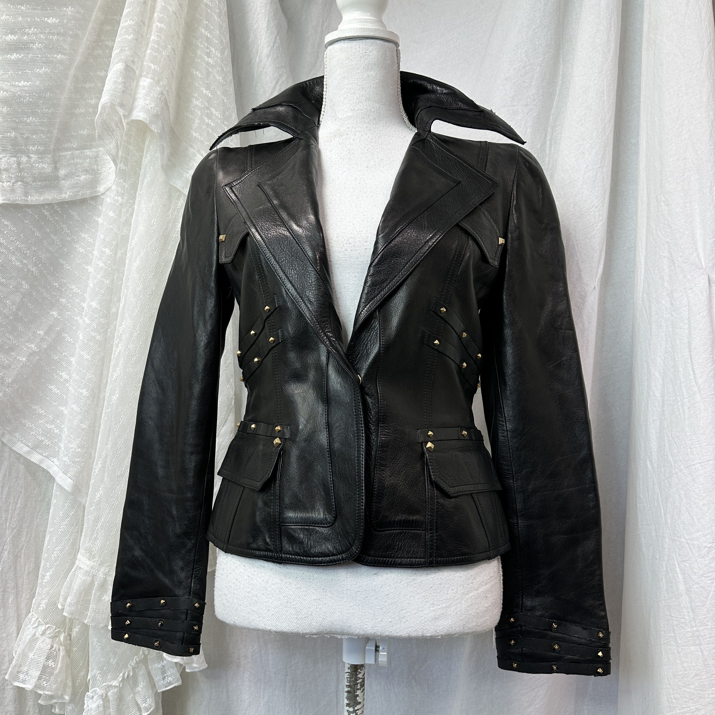 Gucci Vintage Leather Biker Grunge Moto Gucci Studded Jacket Y2K Size S / US 4 / IT 40 - 10 Thumbnail