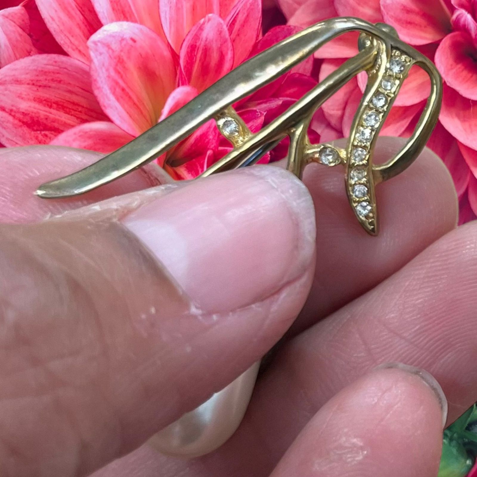Other Vintage 70s Pearl and Crystal Stone Gold Brooch Double Pearl Size ONE SIZE - 8 Thumbnail