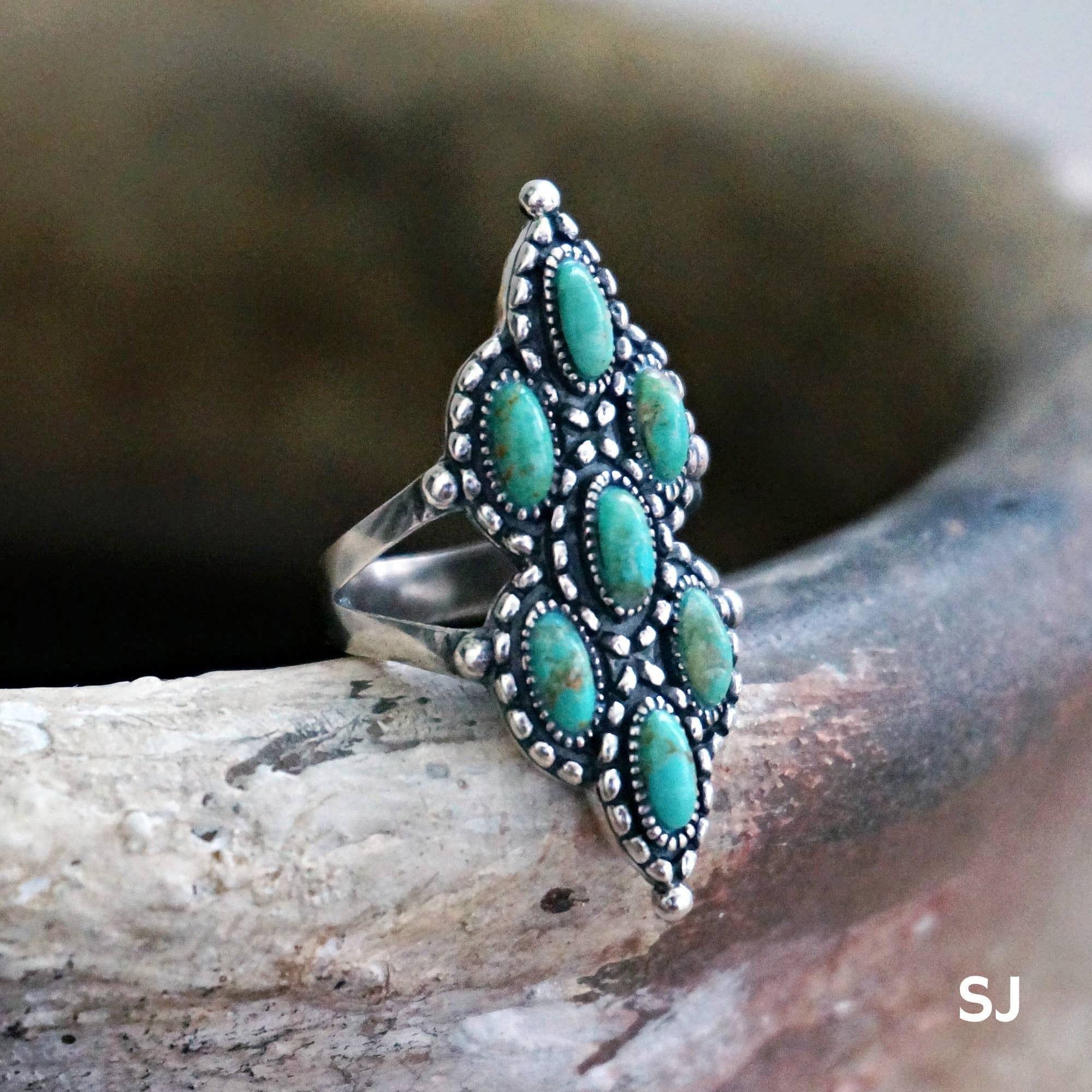 Other Native American Turquoise Elegance: Adjustable Antique Sterl Size ONE SIZE - 2 Thumbnail