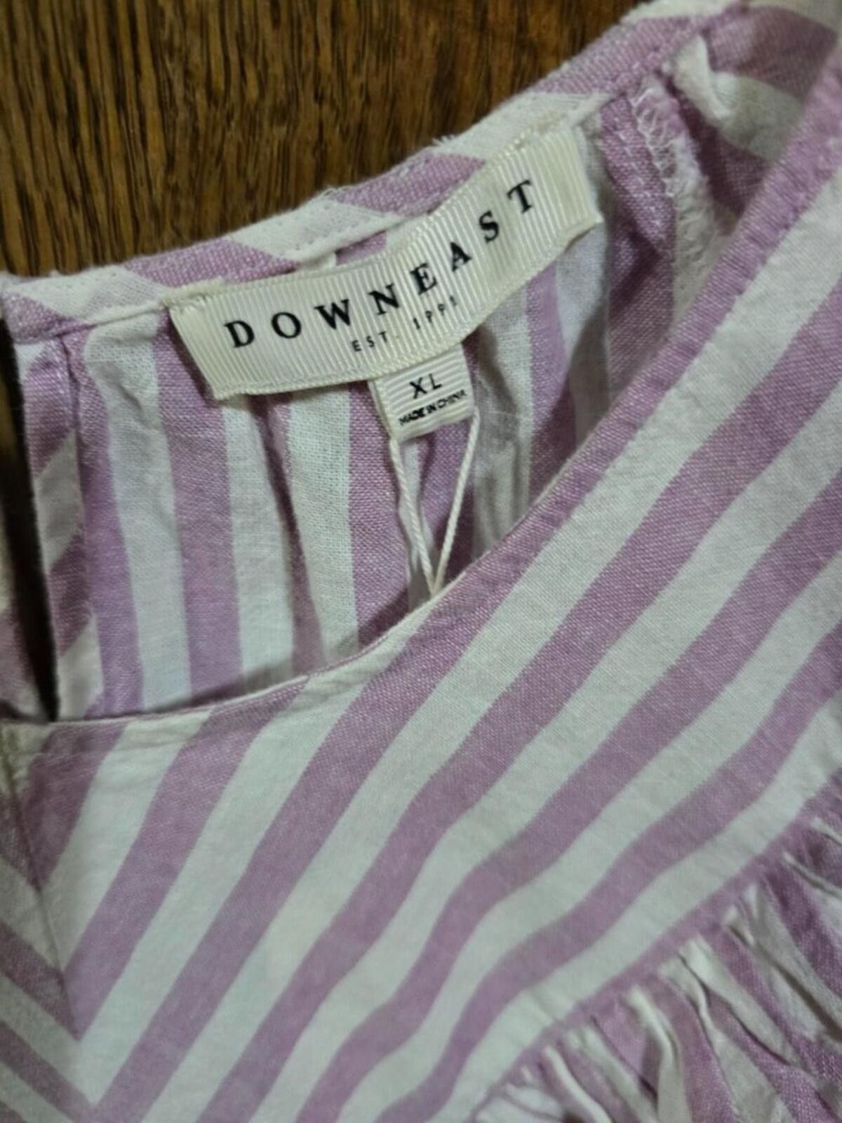 Other DownEast Purple & White Striped Blouse Ruffles Size XL Size XL / US 12-14 / IT 48-50 - 3 Thumbnail
