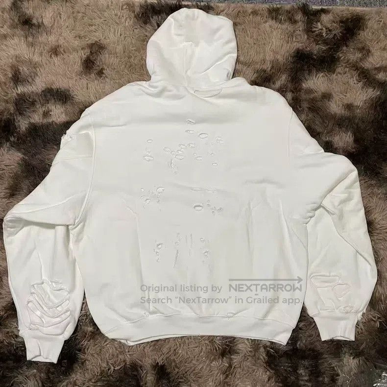 Balenciaga Balenciaga White Large Destroyed Double-Layer Sweatshirt Size US XXS / EU 40 - 2 Thumbnail