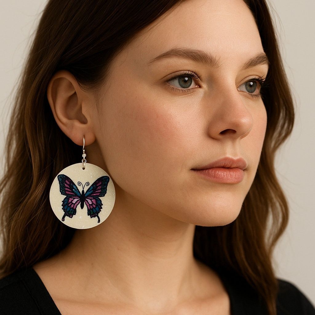 Handmade Y2K Fairycore Glitter Butterfly Statement Earrings Purple Size ONE SIZE - 1 Thumbnail