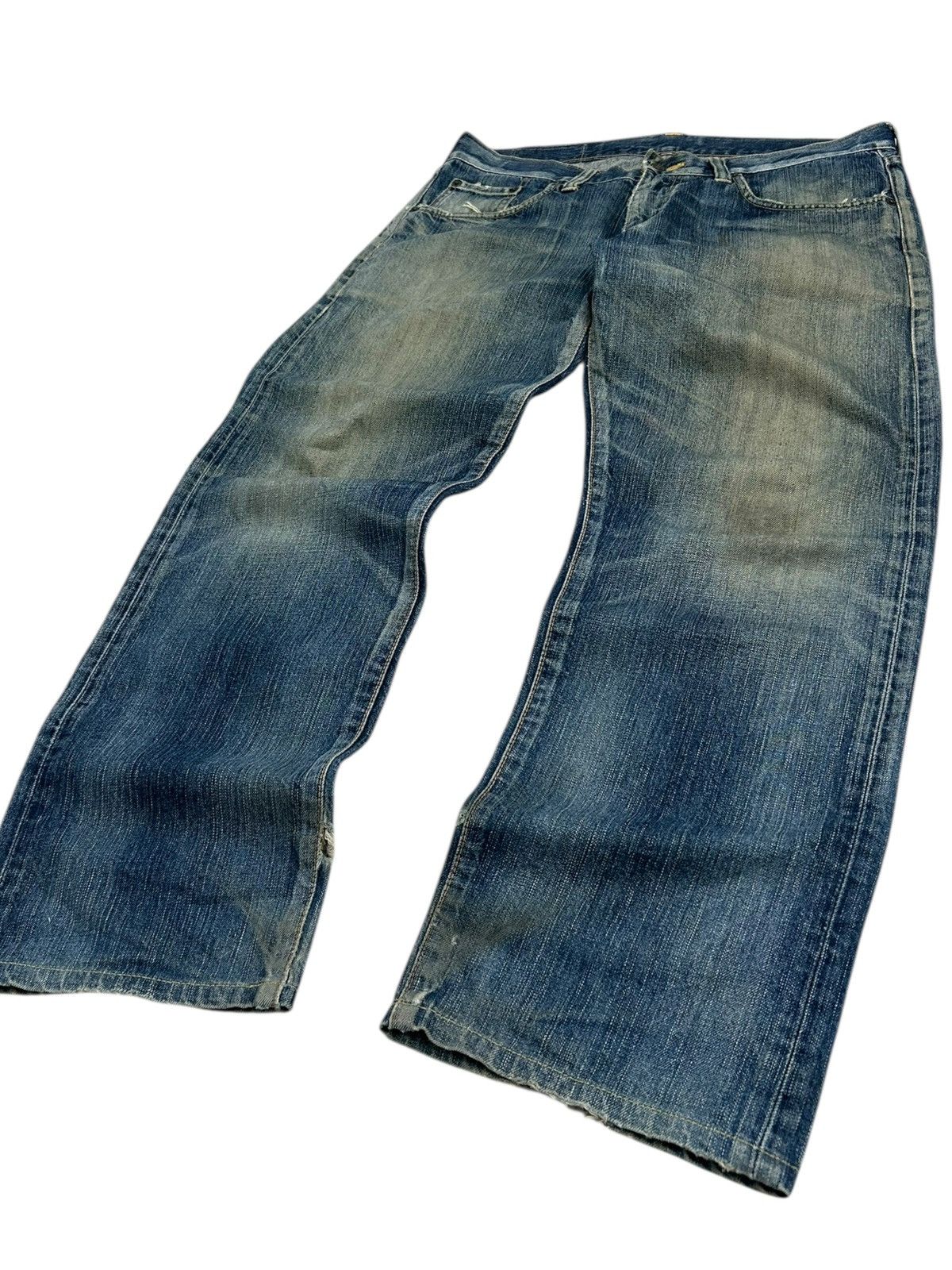 Edwin × Japanese Brand Edwin 503 Blue Trip Mud Washed Baggy Distressed Denim Size US 35 - 2 Thumbnail