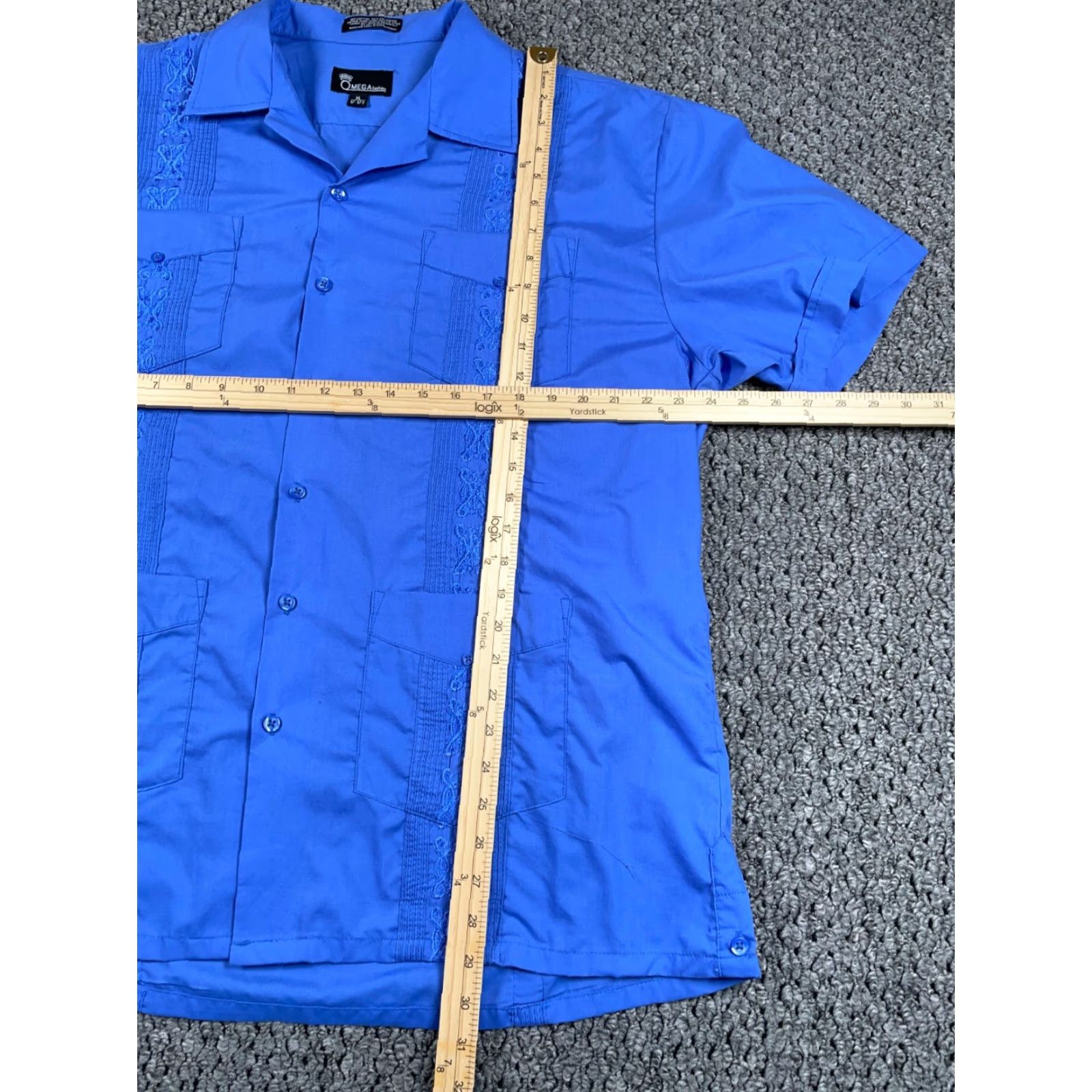 Omega OMEGA Guayabera Pleated Pocket Shirt Adult XL Blue Cotton Blend Cuban Retro Tag Size US XL / EU 56 / 4 - 5 Thumbnail