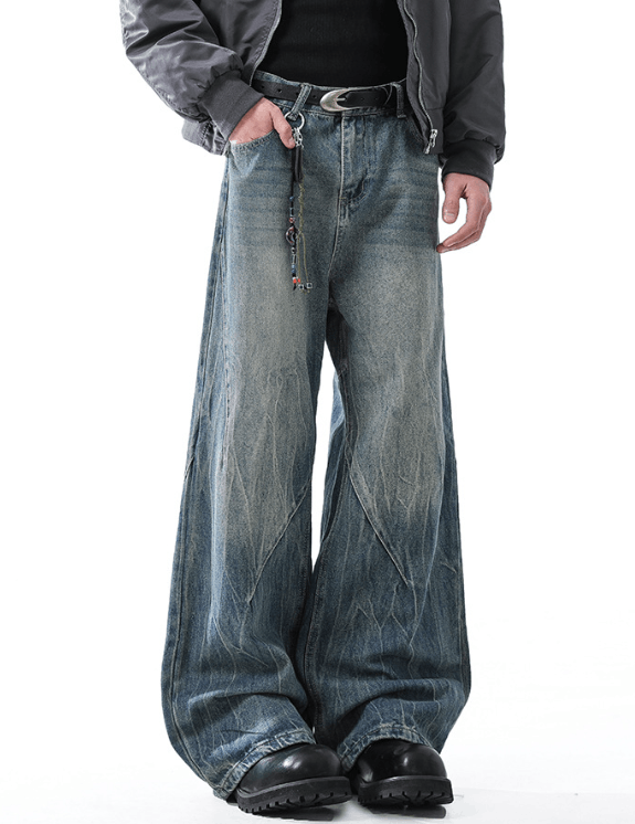 Vintage American street retro washed men's cleanfit wide-leg jeans Size US 32 / EU 48 - 1 Thumbnail