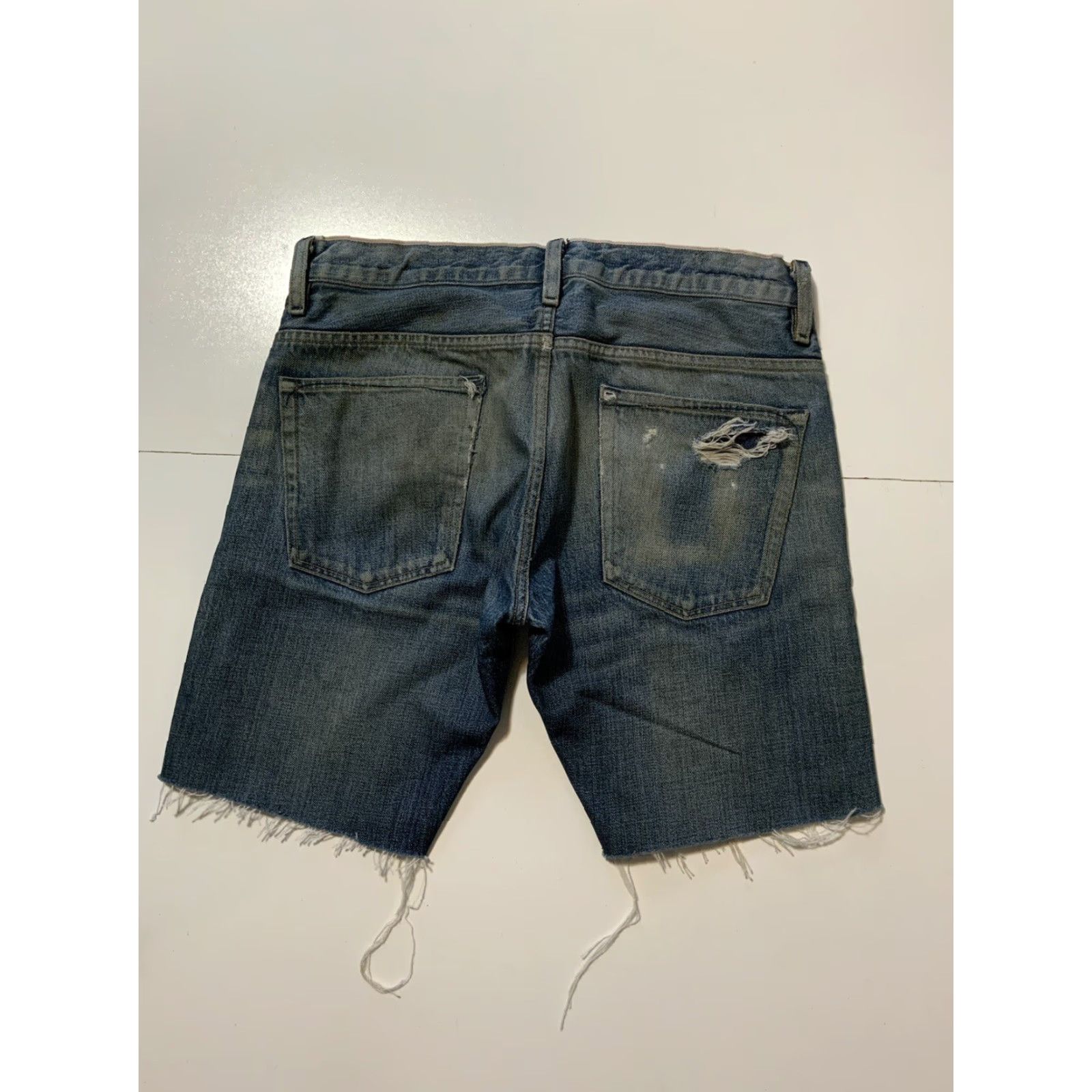 Denime Earnest Sewn Redline Selvedge Distressed Cutoff Button Fly Denim Jean Shorts 32 Men Size US 32 / EU 48 - 3 Thumbnail