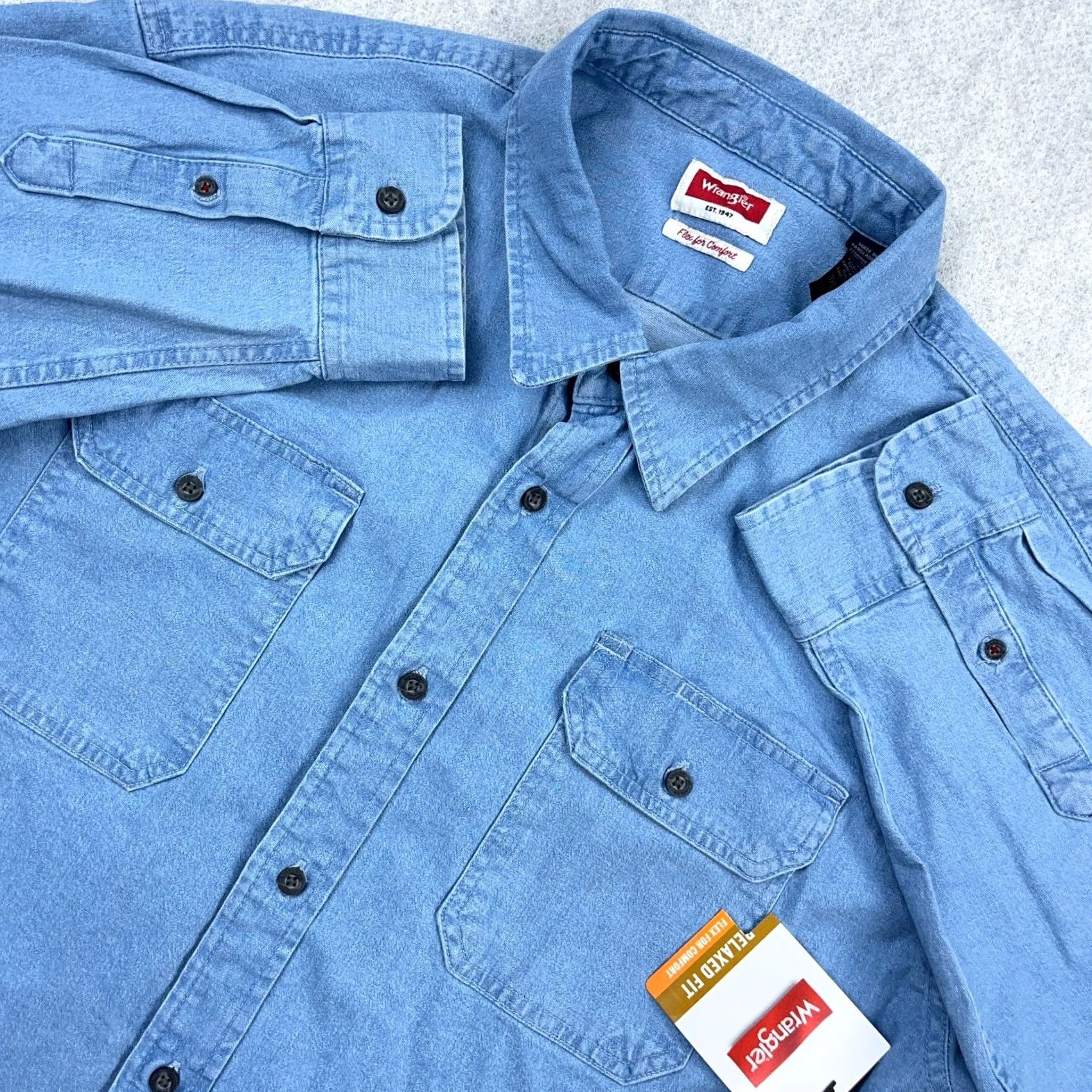 Wrangler Wrangler Shirt Men 3XL Blue Denim Relaxed Fit Button Up Western Work Wear Size US XXL / EU 58 / 5 - 2 Thumbnail