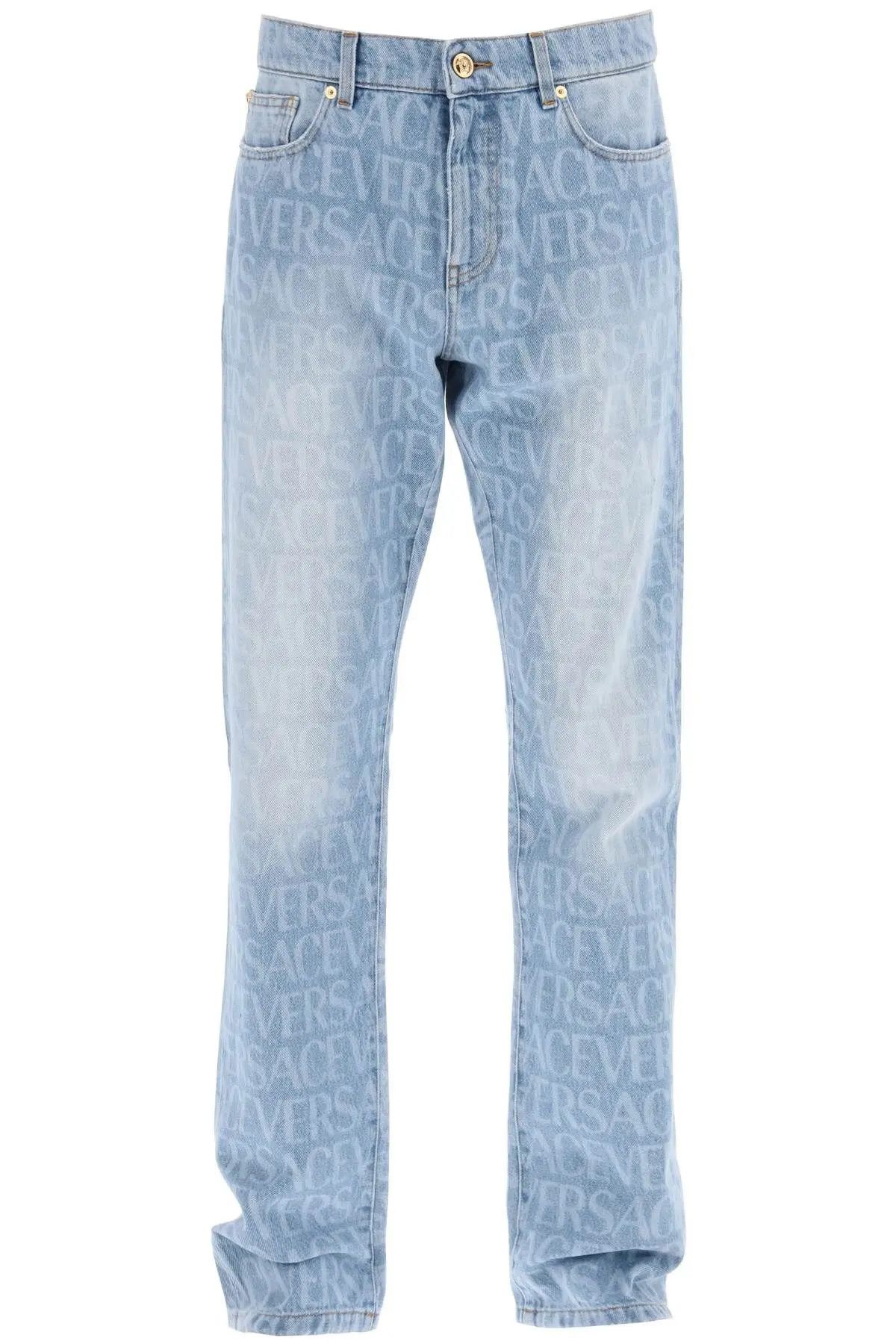 image of O1S22I1N0124 Versace Allover Jeans In Blue, Men's (Size 30)