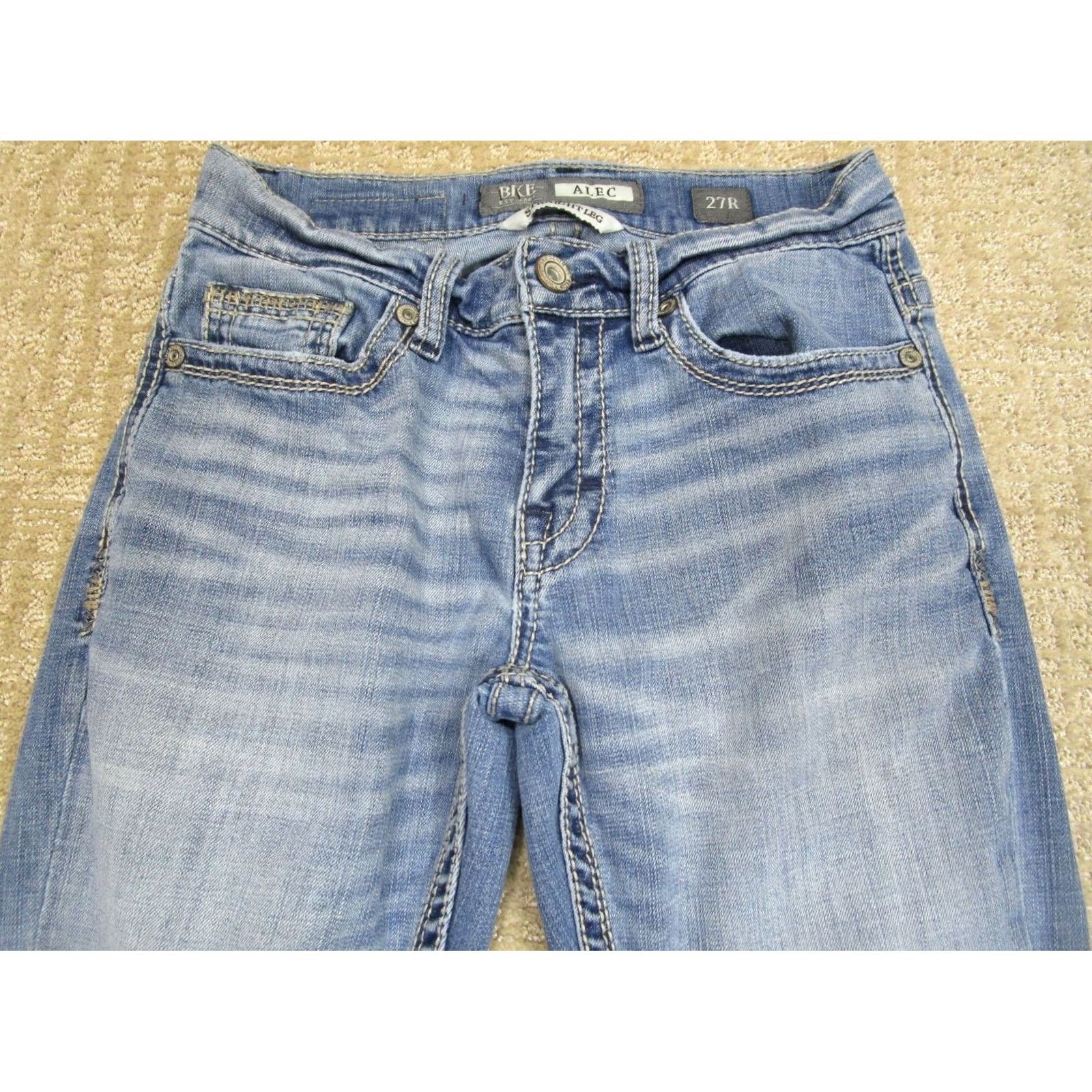 Vintage BKE Alec Jeans Men 27 Blue Buckle Straight Low Rise Denim Light Wash 5-Pocket Logo Size US 27 - 2 Thumbnail