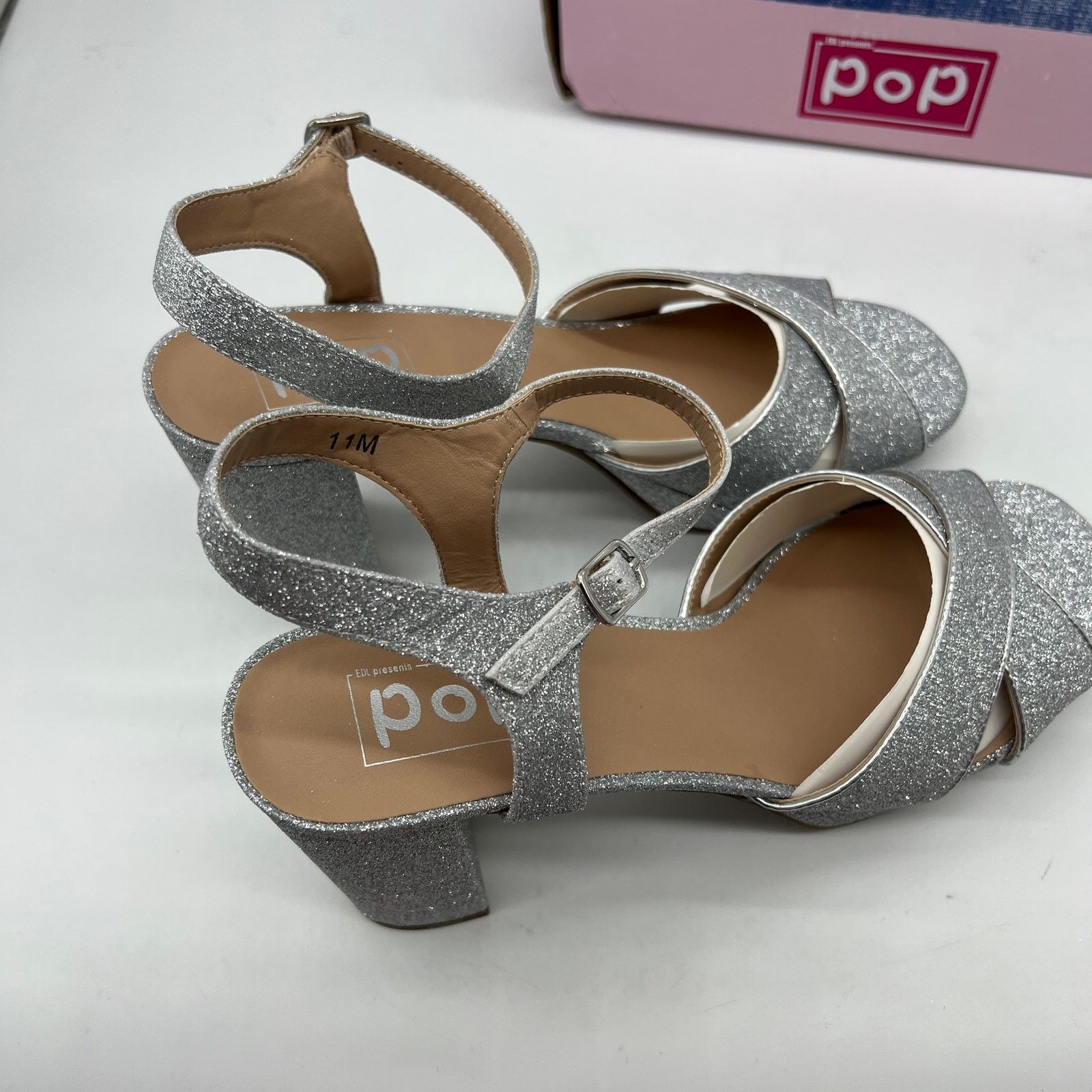 Other Pop Delighted Womens Silver Glitter Heeled Sand Size US 11 / IT 41 - 5 Thumbnail