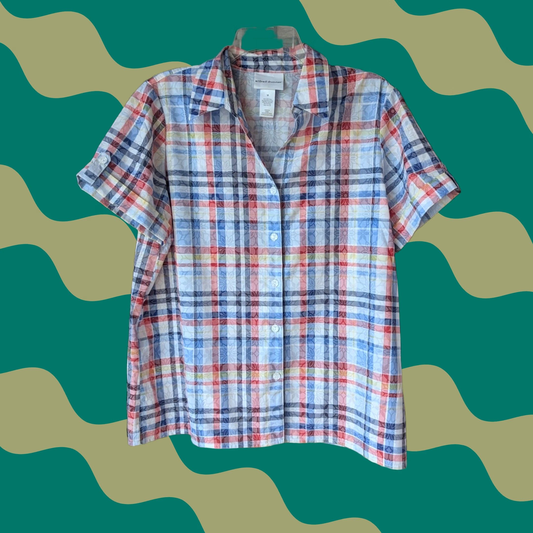 Vintage VINTAGE Alfred Dunner Short Sleeve Button Up Shirt Rainbow Plaid Floral Burnout Sz M Retro Festival Womens - Size M / US 6-8 / IT 42-44 - 1 Thumbnail