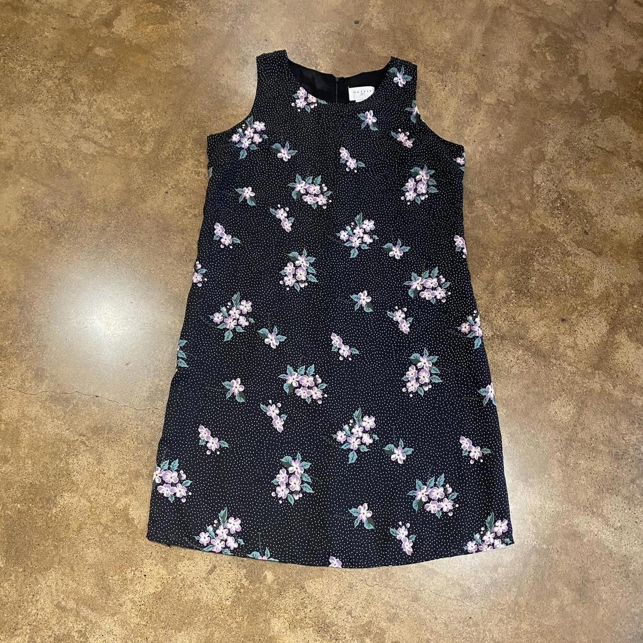 Designer Black Polka Dot Floral Mini Dress Size L / US 10 / IT 46 - 2 Thumbnail