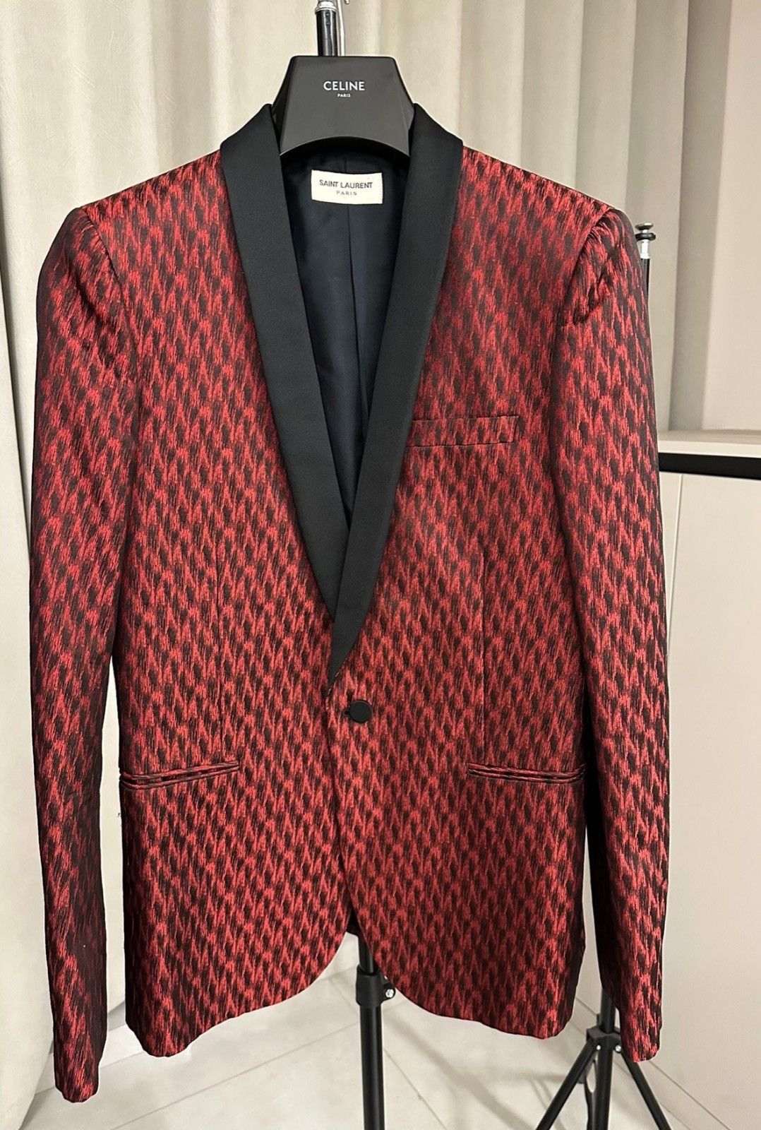 Saint Laurent Paris Saint Laurent FW13Black Red Leopard Print Shawl Collar Suit Size 48S - 1 Thumbnail