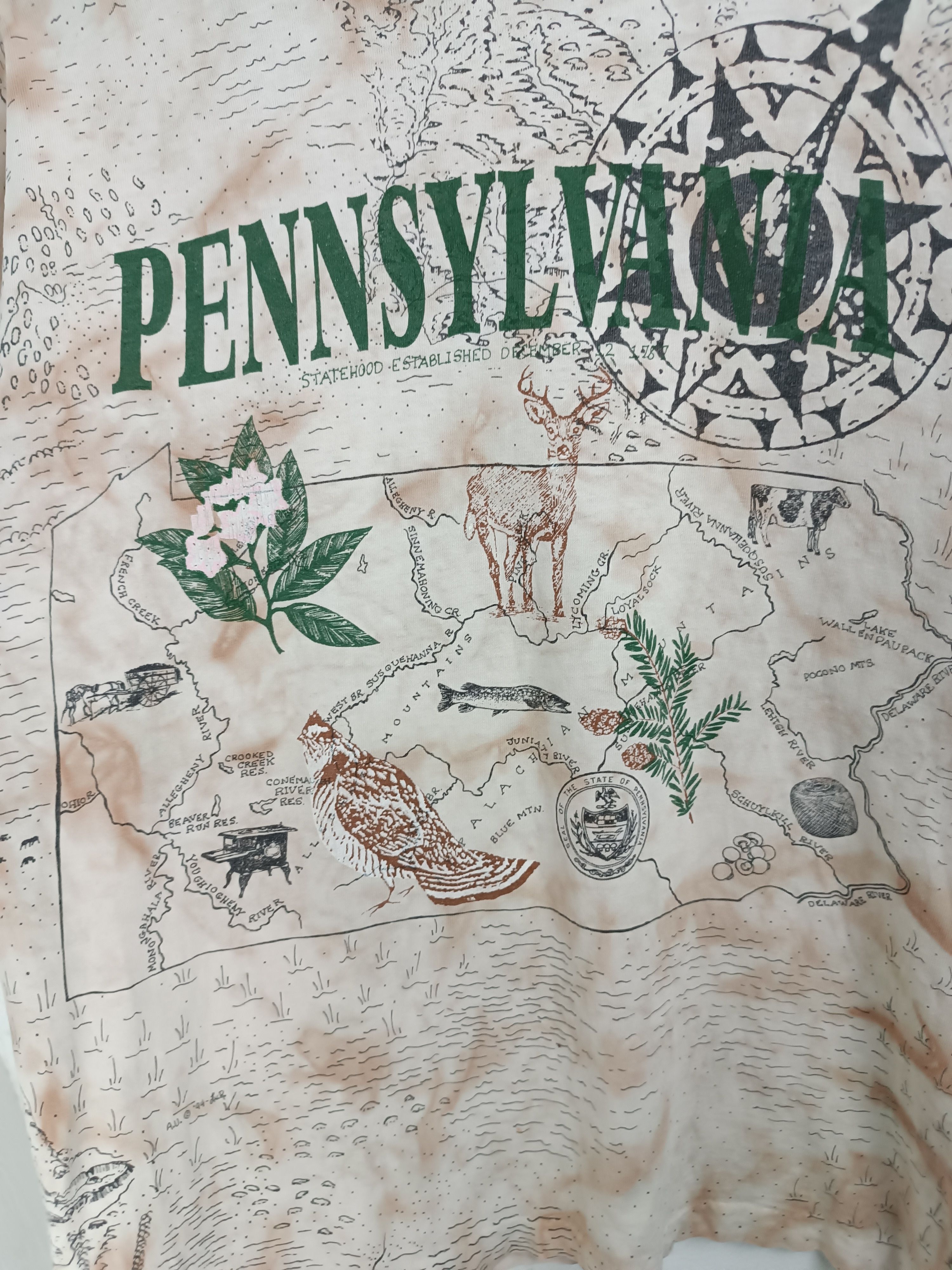 Vintage VINTAGE 90'S PENNSYLVANIA STATE AOP MAP TEE VERY RARE OVP Size US M / EU 48-50 / 2 - 15 Thumbnail