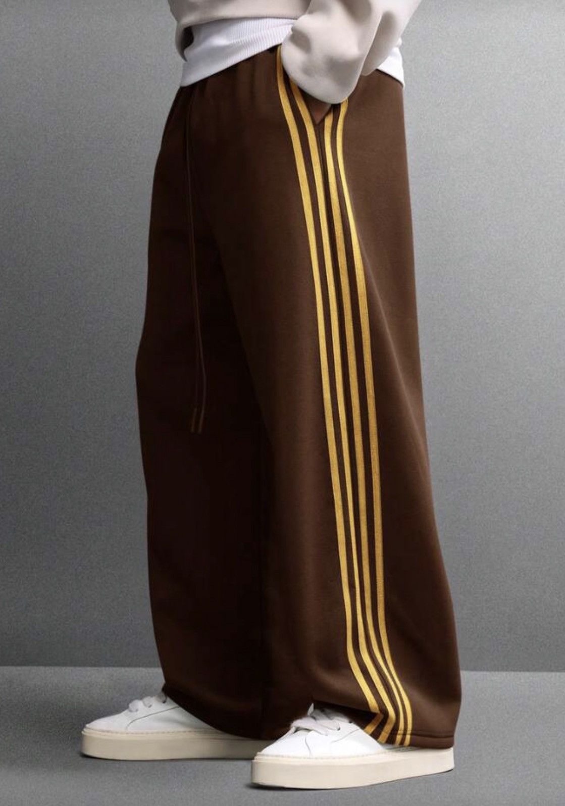 Japanese Brand Wide-Leg Stripe Sweatpants - Heavy Fleece Size US 32 / EU 48 - 1 Thumbnail