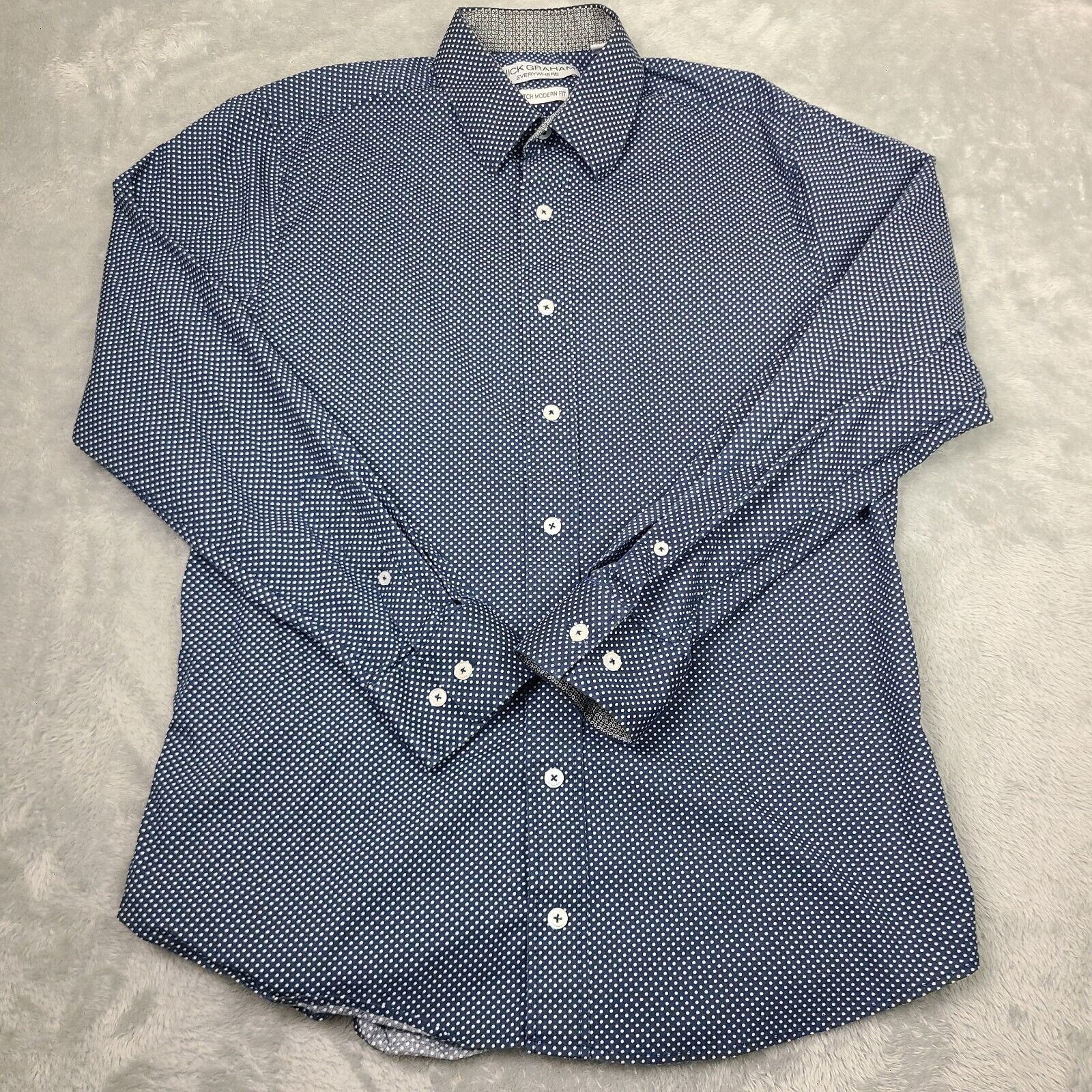 Other Nick Graham Modern Stretch Navy Polka Dot Cotton Dress Shir Size US M / EU 48-50 / 2 - 1 Thumbnail