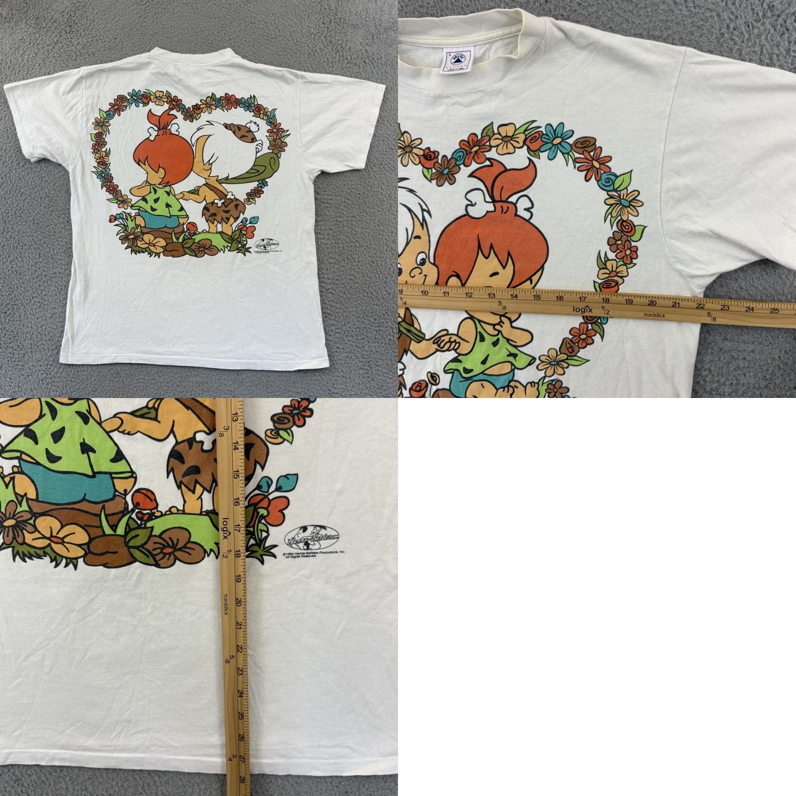 Delta VINTAGE Delta Pro Weight Shirt Mens Large White Pebbles Bam Bam 90s Flinstones Cartoon Graphic Print Short Sleeve Size US L / EU 52-54 / 3 - 8 Thumbnail