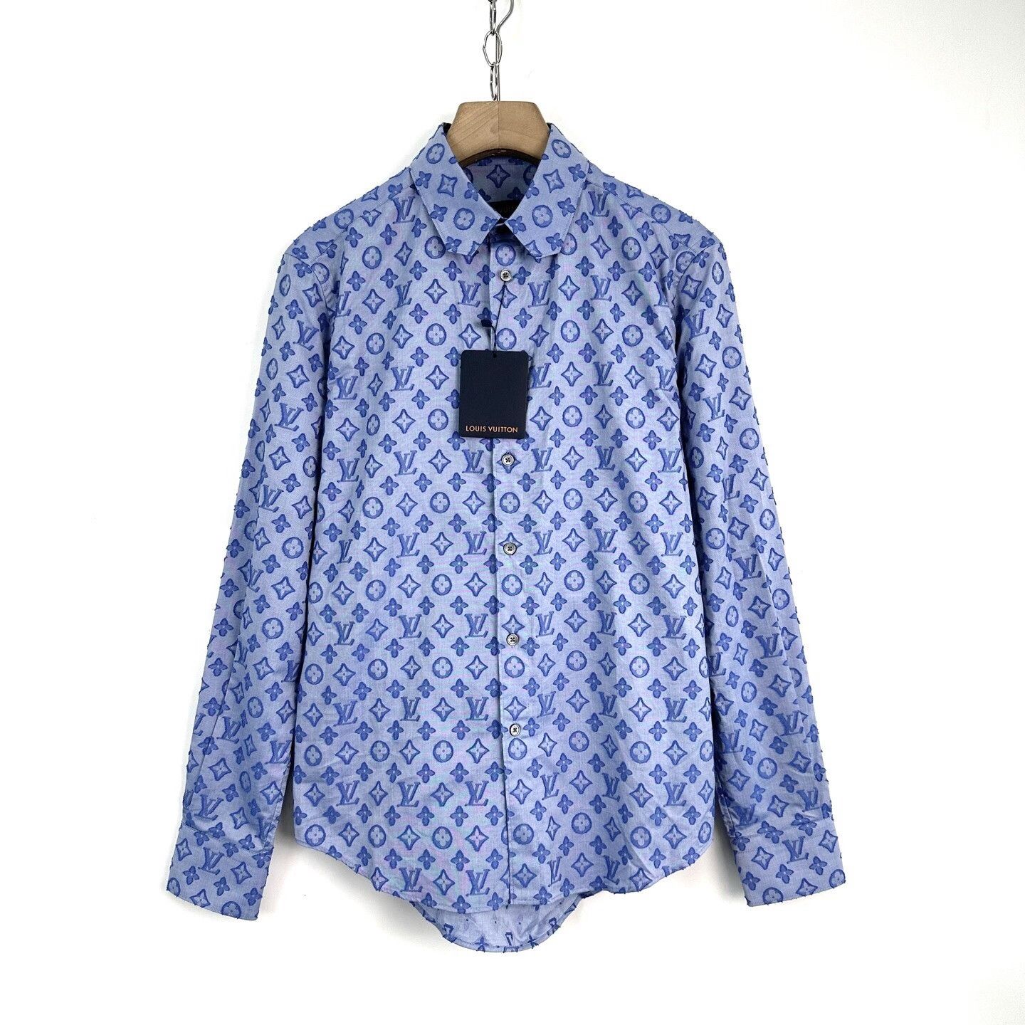 Louis Vuitton Louis Vuitton Blue Flocked Monogram Long-Sleeve Shirt Size US S / EU 44-46 / 1 - 1 Thumbnail