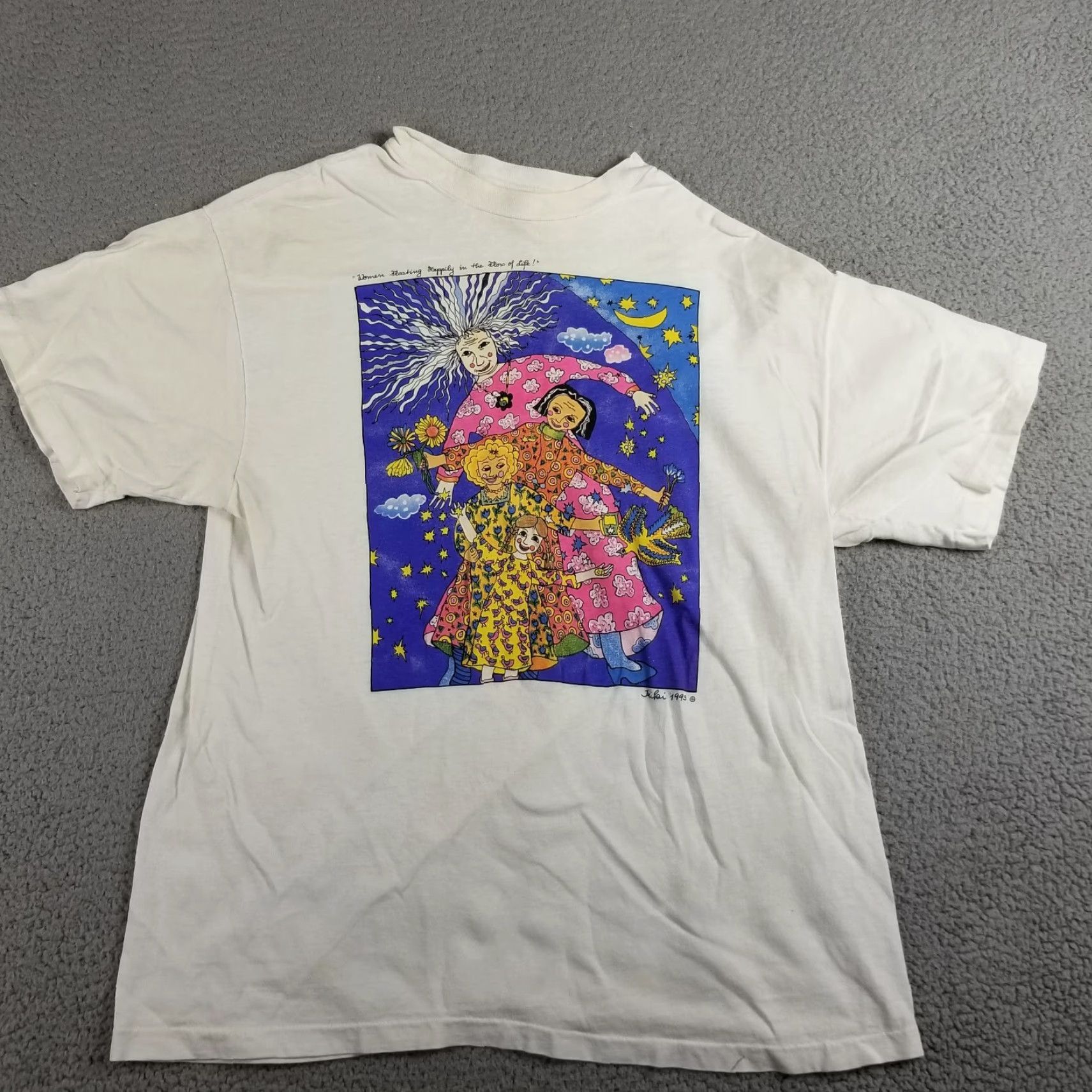 Alife Vintage 90s Unisex Adult T-Shirt White Short Sleeve Crew Neck Regular Fit Retro Nature Bird Moon Hippie USA Medium Size US M / EU 48-50 / 2 - 2 Thumbnail