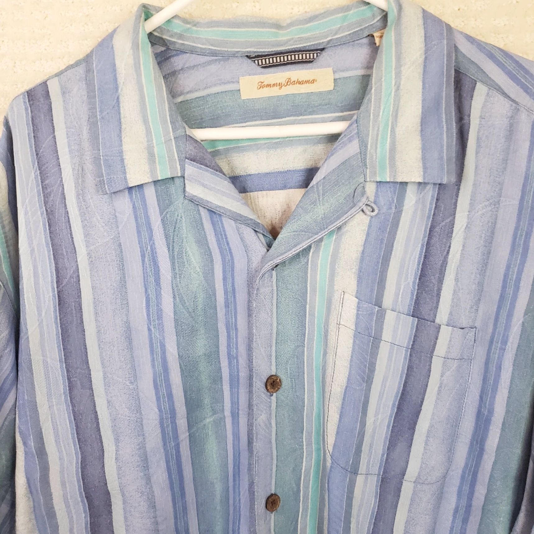 Tommy Bahama Tommy Bahama Silk Shirt Blue Striped Button-Up Down Short Sleeve XL Mens Size US XL / EU 56 / 4 - 3 Thumbnail