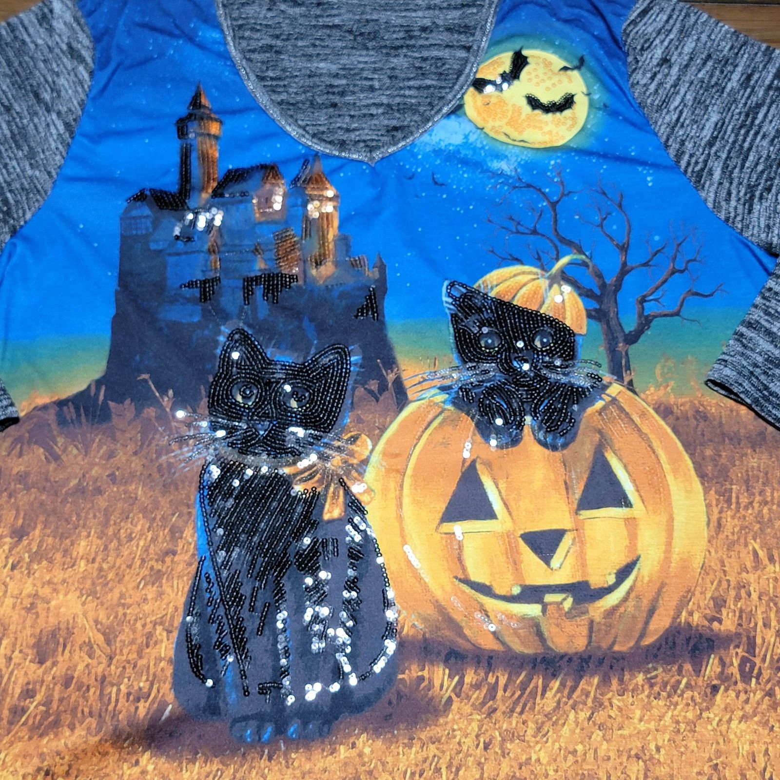Other Onque Casual LS Halloween Sweater Sequin Black Cats- Size 2X Size XXL / US 16-18 / IT 52-54 - 2 Thumbnail