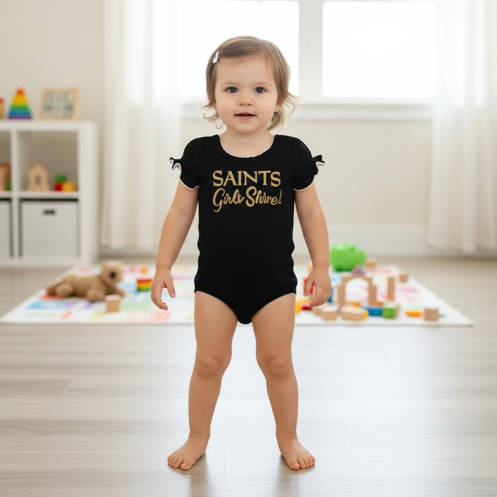 NFL Gerber NFL Saints Bodysuit 3-6M Black Gold Ruffle Sleeve Size ONE SIZE - 1 Thumbnail