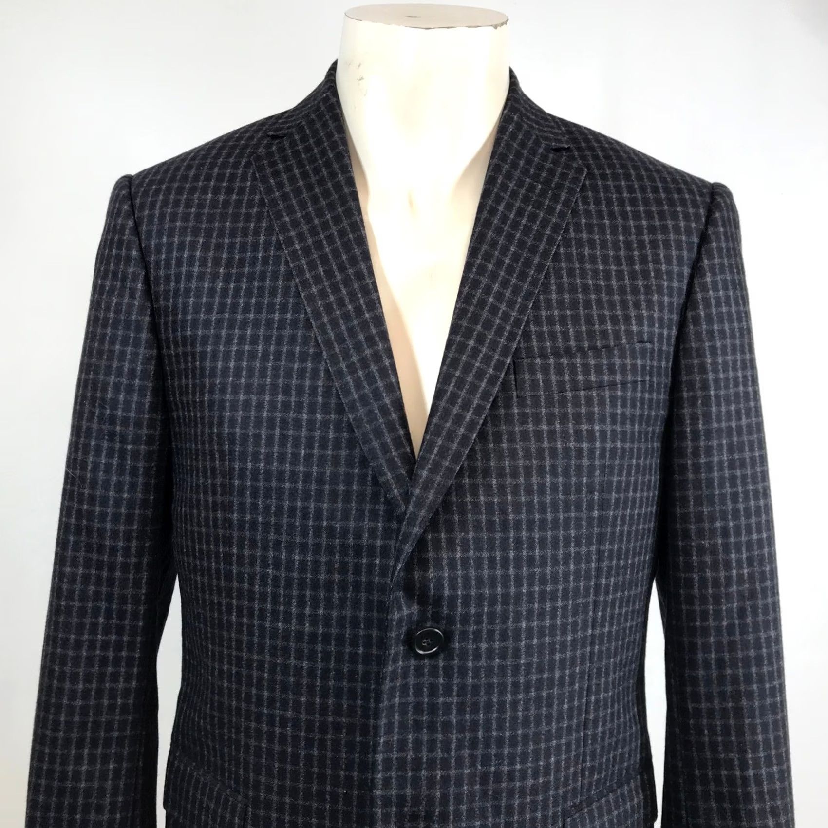 Z Zegna Z Zegna Navy Grey Wool Blazer Jacket Drop 7 Slim-Style Double-Vented Notch Lapel Two-Button 50 Regular Men’s Small-Pattern Blazer Cardigan? Size 50R - 2 Thumbnail