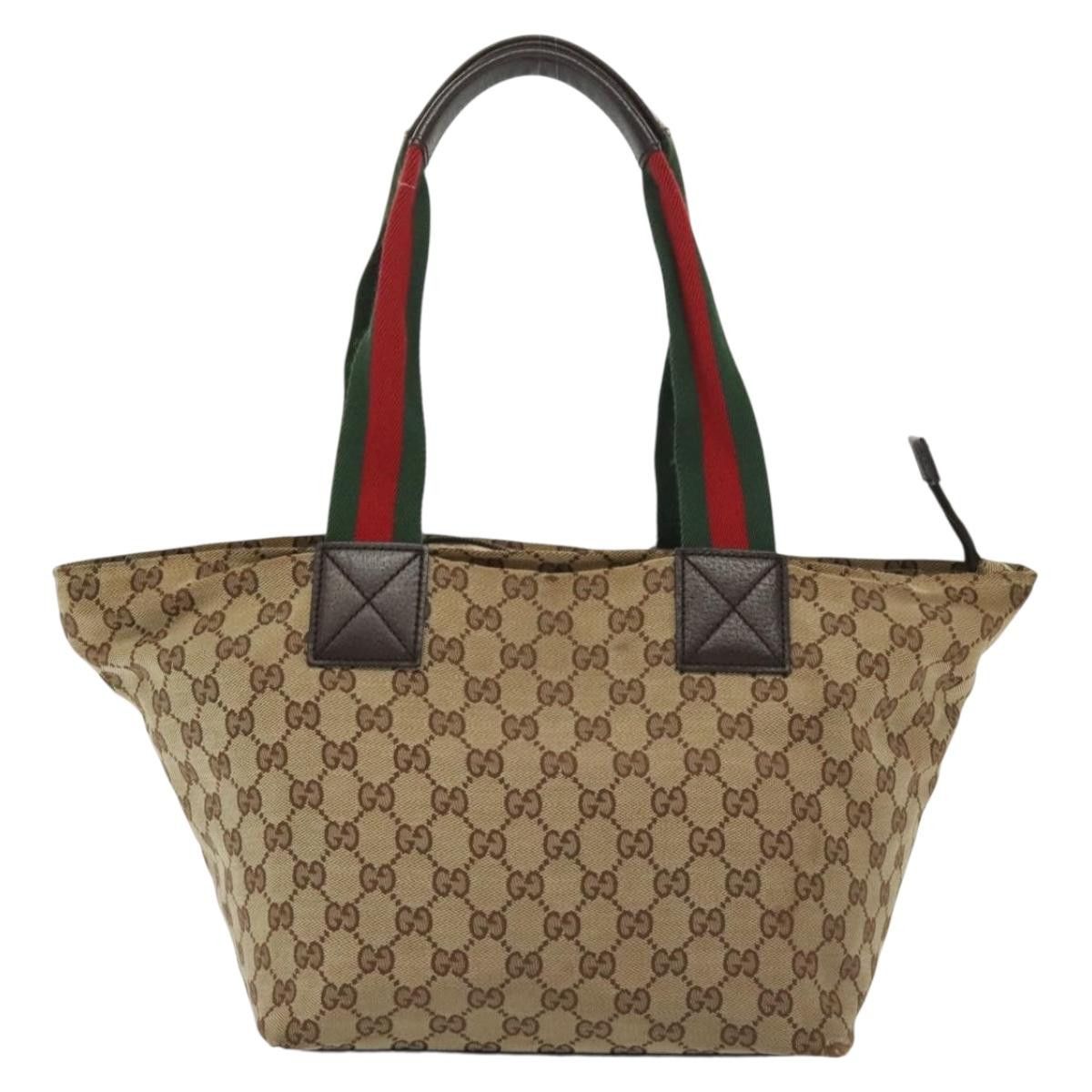Gucci GUCCI GG Canvas Web Sherry Line Tote Bag Beige Green Red Size ONE SIZE - 3 Thumbnail