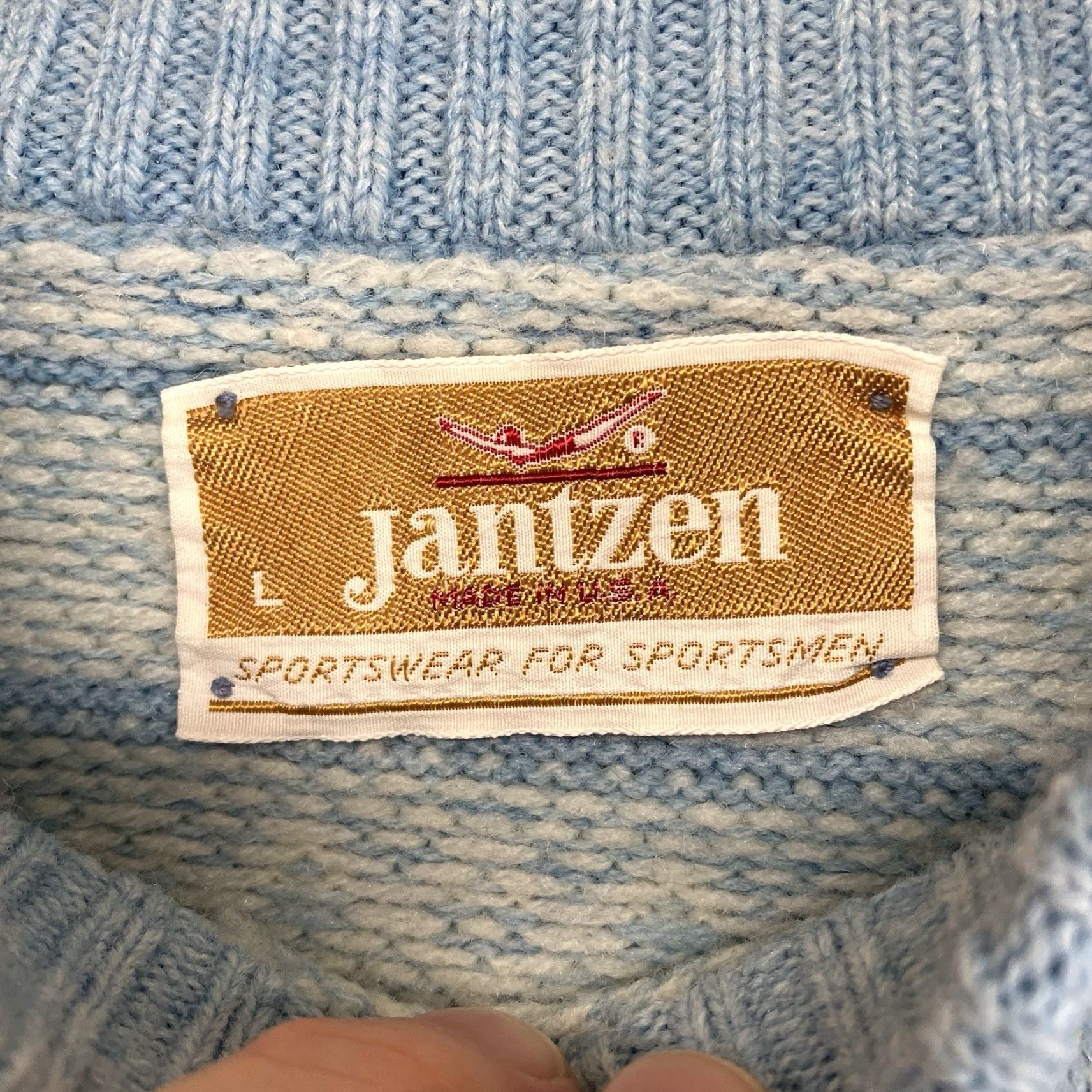 Jantzen VINTAGE Jantzen Sweater Women L Powder Blue Mixed Knit Snowflakes EUC Size L / US 10 / IT 46 - 3 Thumbnail