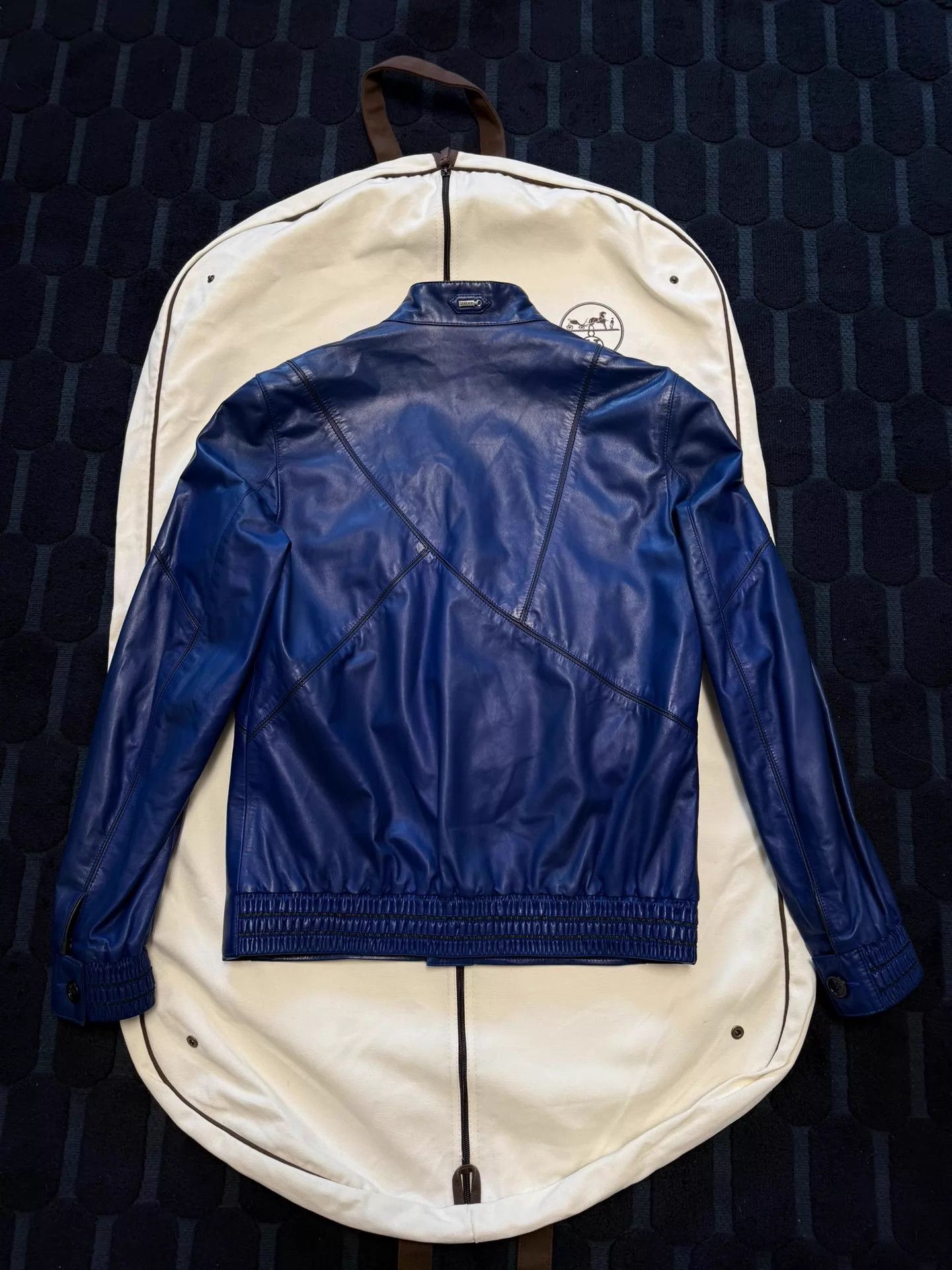 Zilli ZILLI men's classic navy leather jacket Size US M / EU 48-50 / 2 - 2 Thumbnail